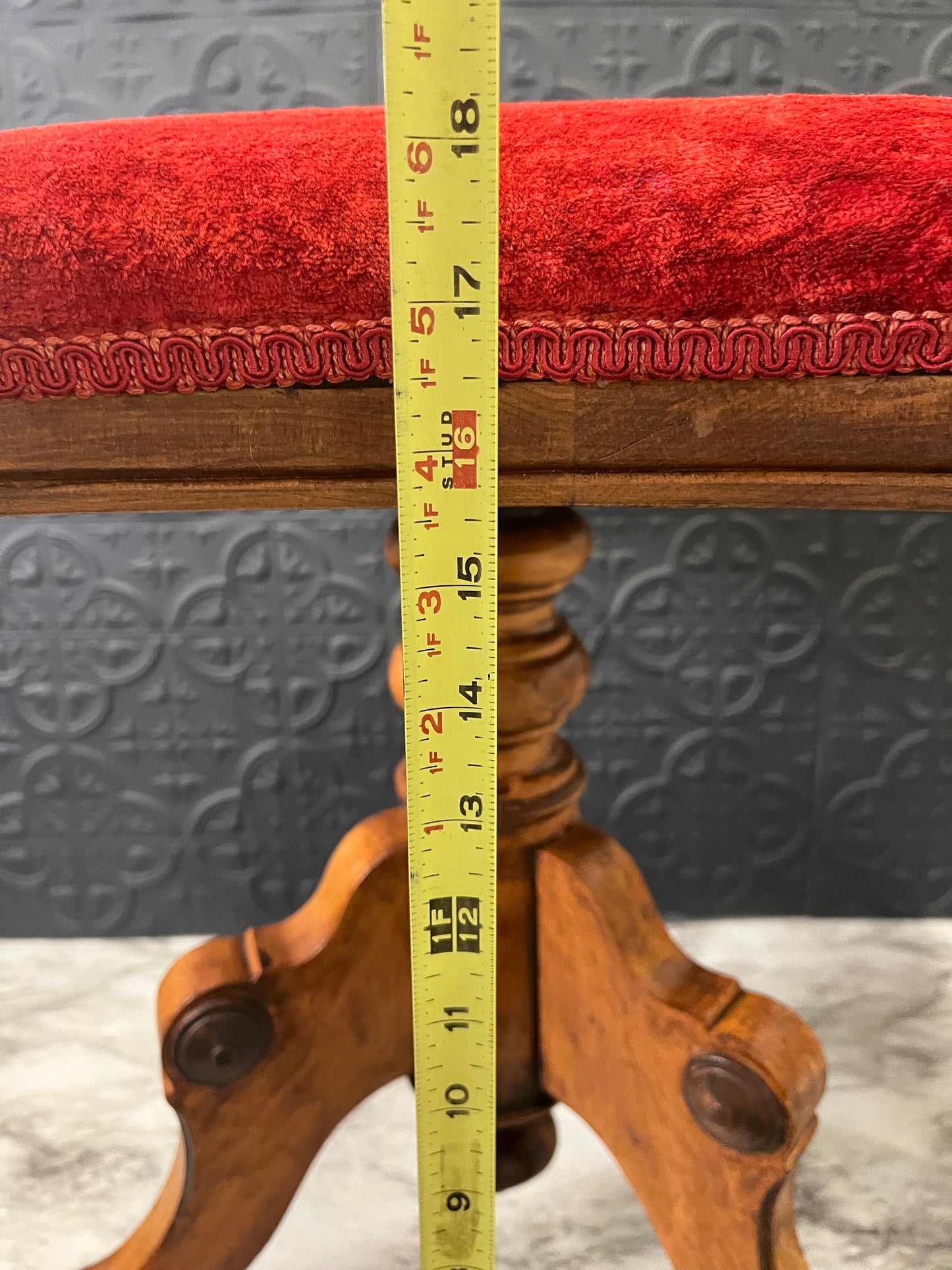 Piano Stool with Red Velvet Top