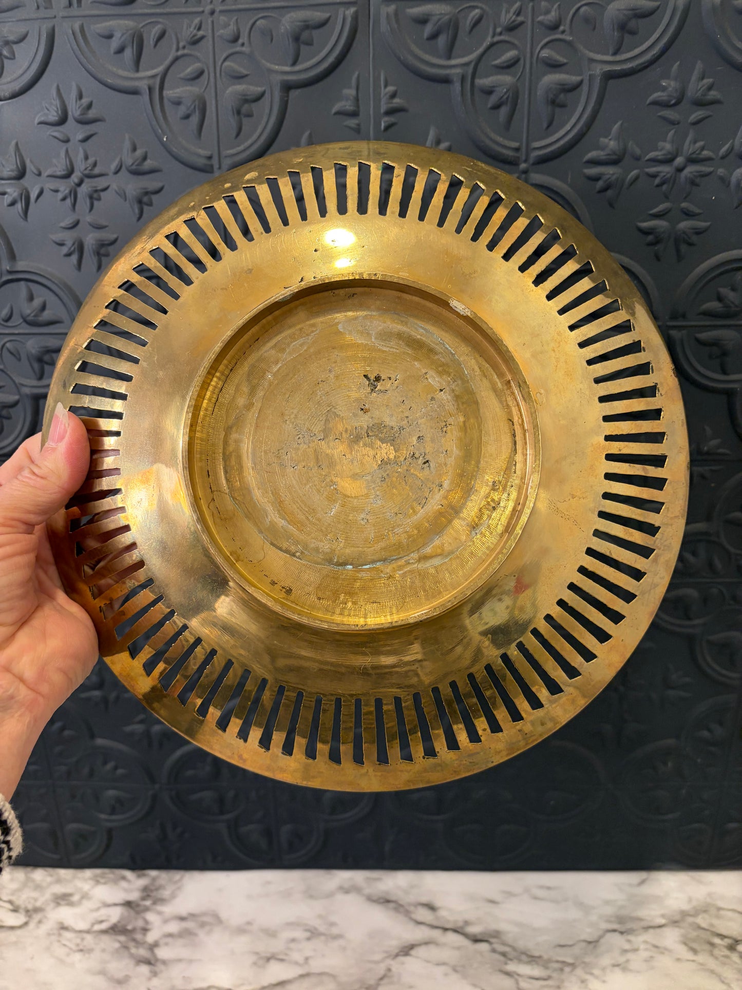 Solid Brass Basket Weave Catchall Bowl