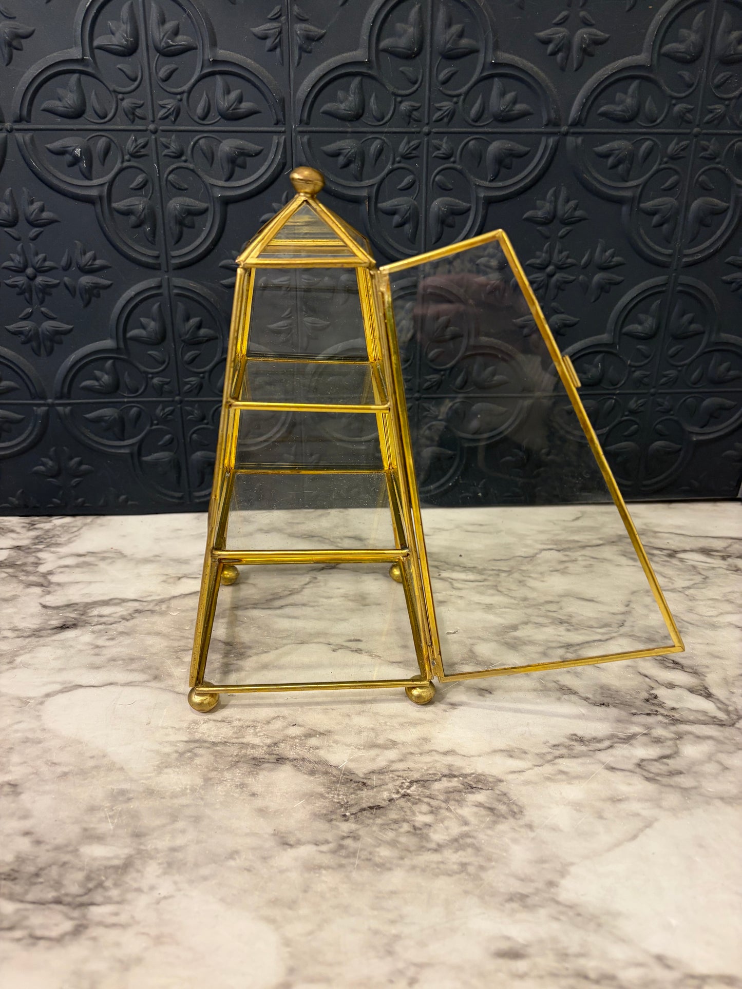 Pyramid Brass and Glass Display Box
