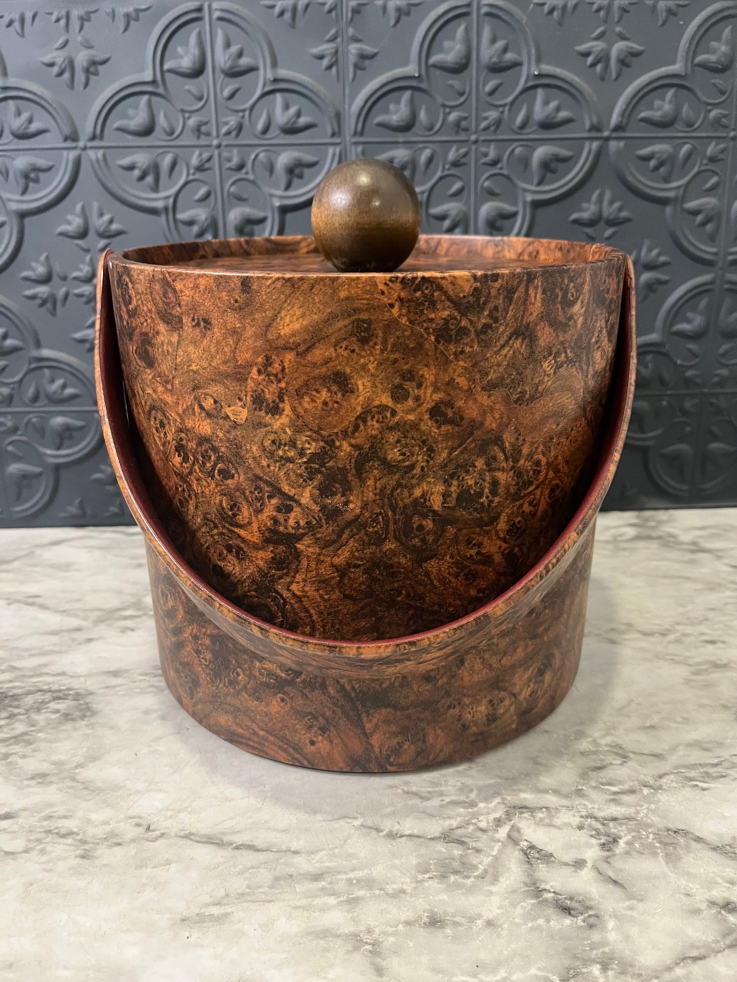Faux Burlwood Vintage Ice Bucket