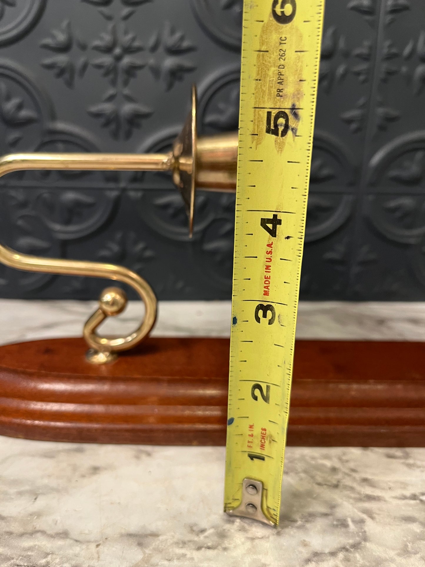 Vintage Wood Sconce with Brass Candle holder 18"
