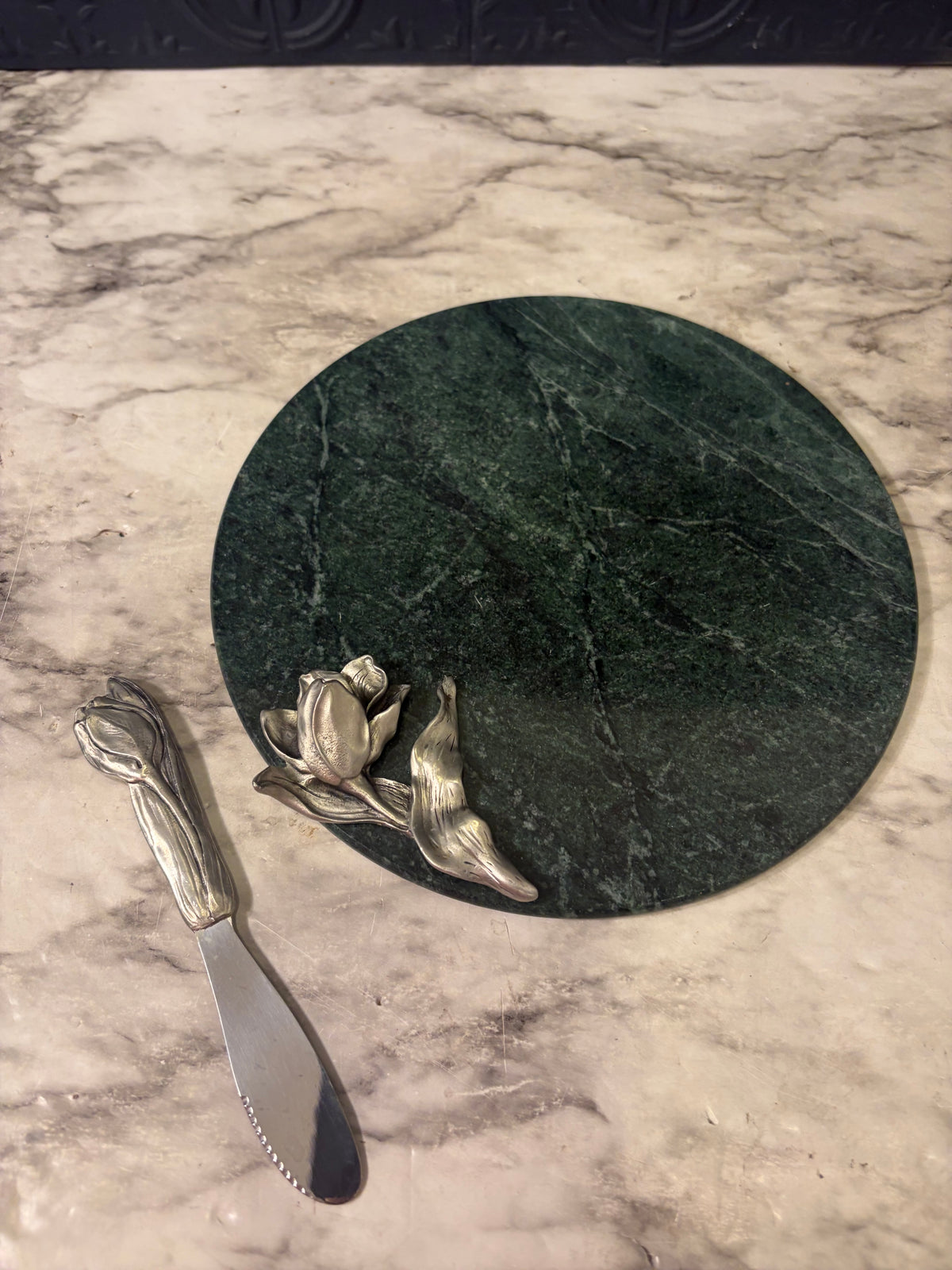Pewter and Green Marble Cheese Plate