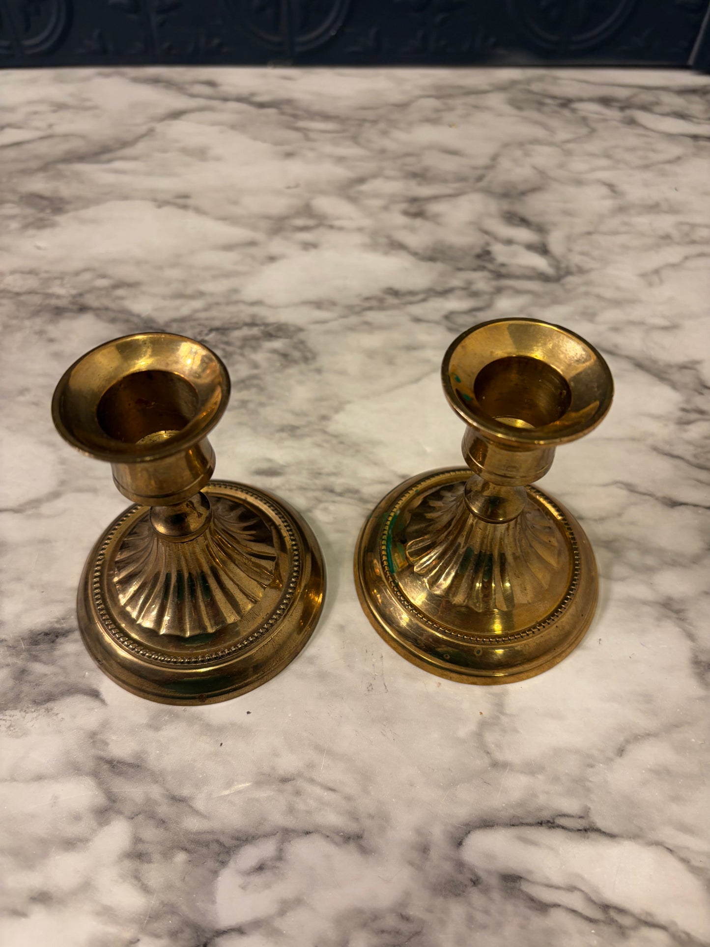 3.5" Brass Candle holder Pair Rope Ring