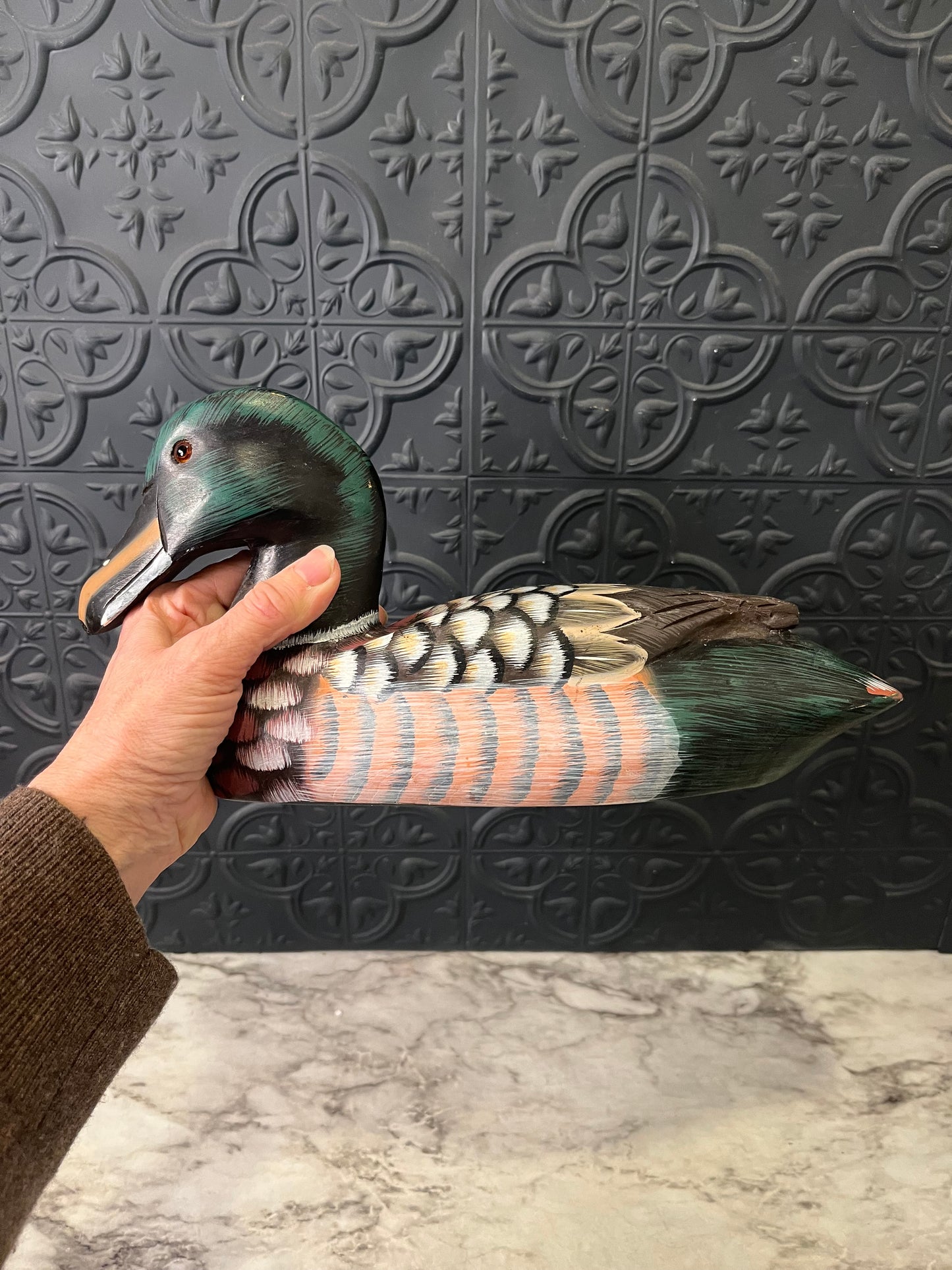 Hand Painted Wood Carved 11" Duck