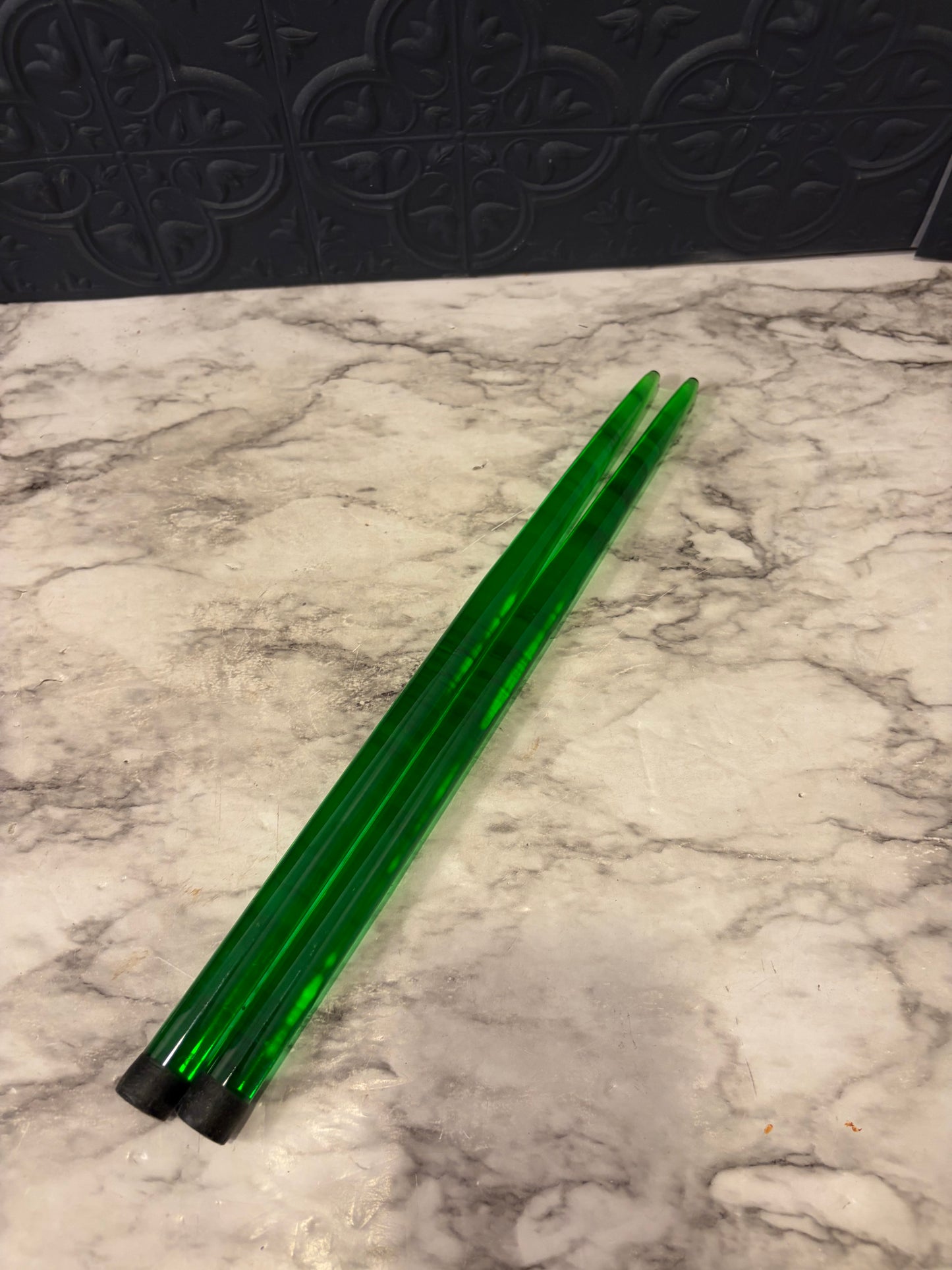 Green Lucite Candle Pair 14"