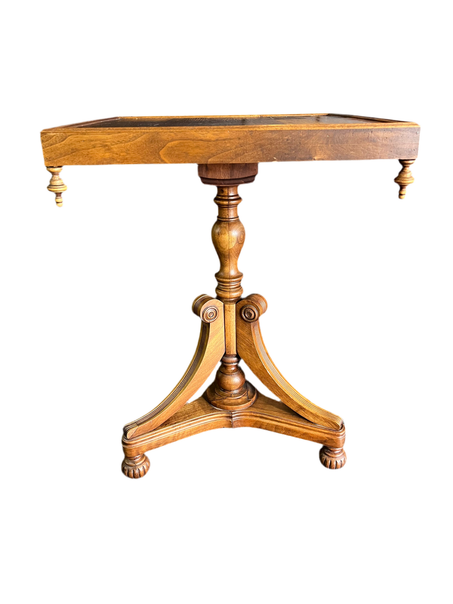 Antique Wood Parlor Table with Finial Corners