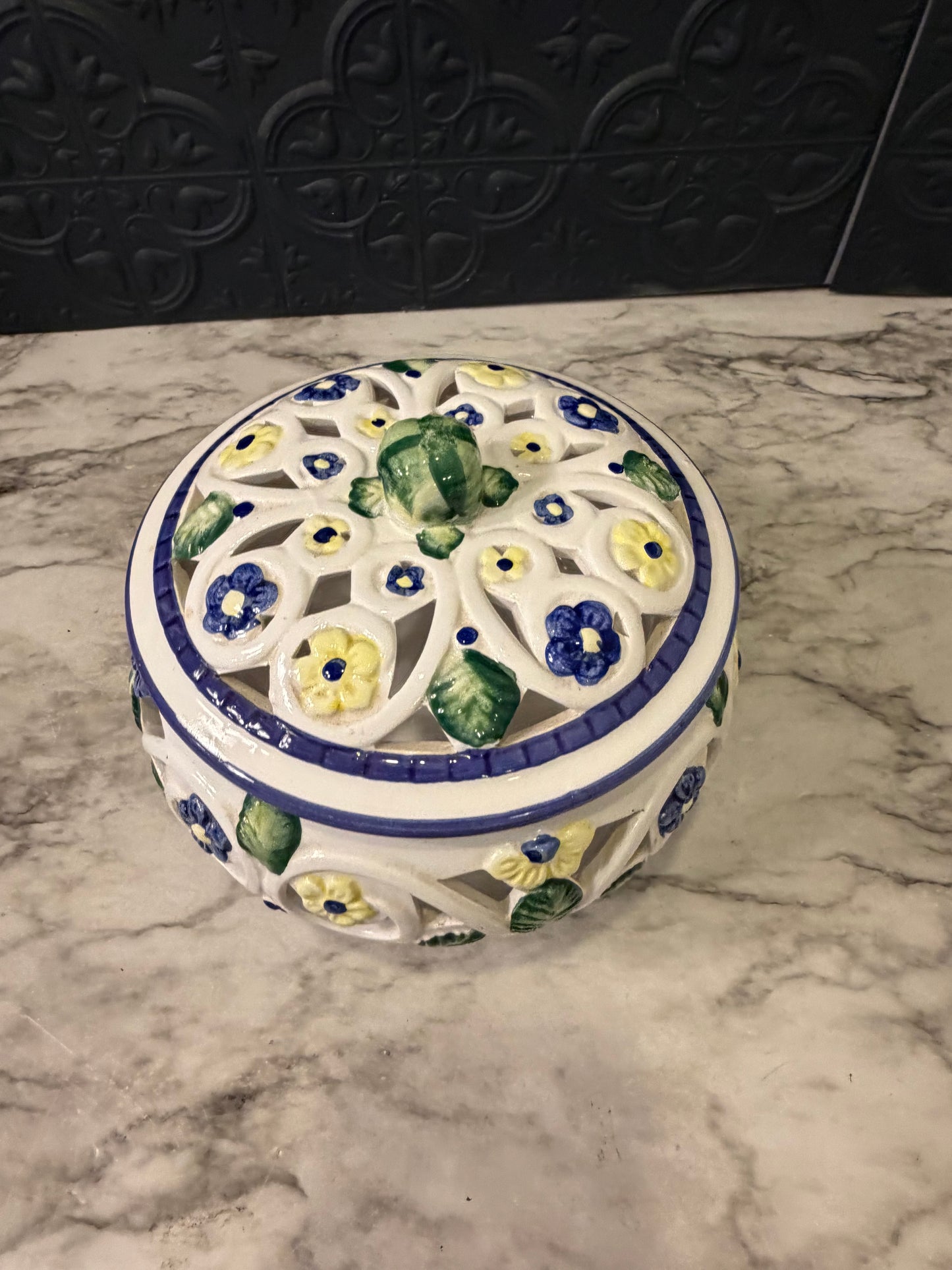 WBI Ceramic Painted Dish with Cutouts