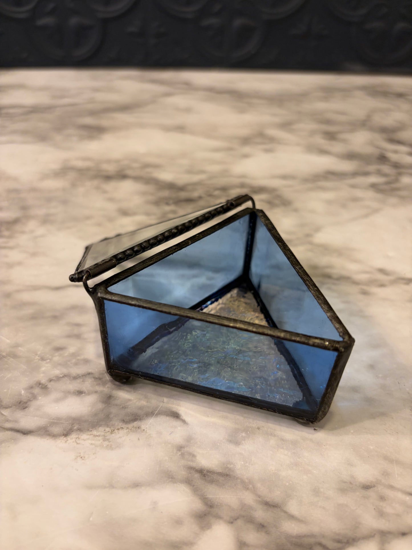 Triangle Blue Glass Trinket Box