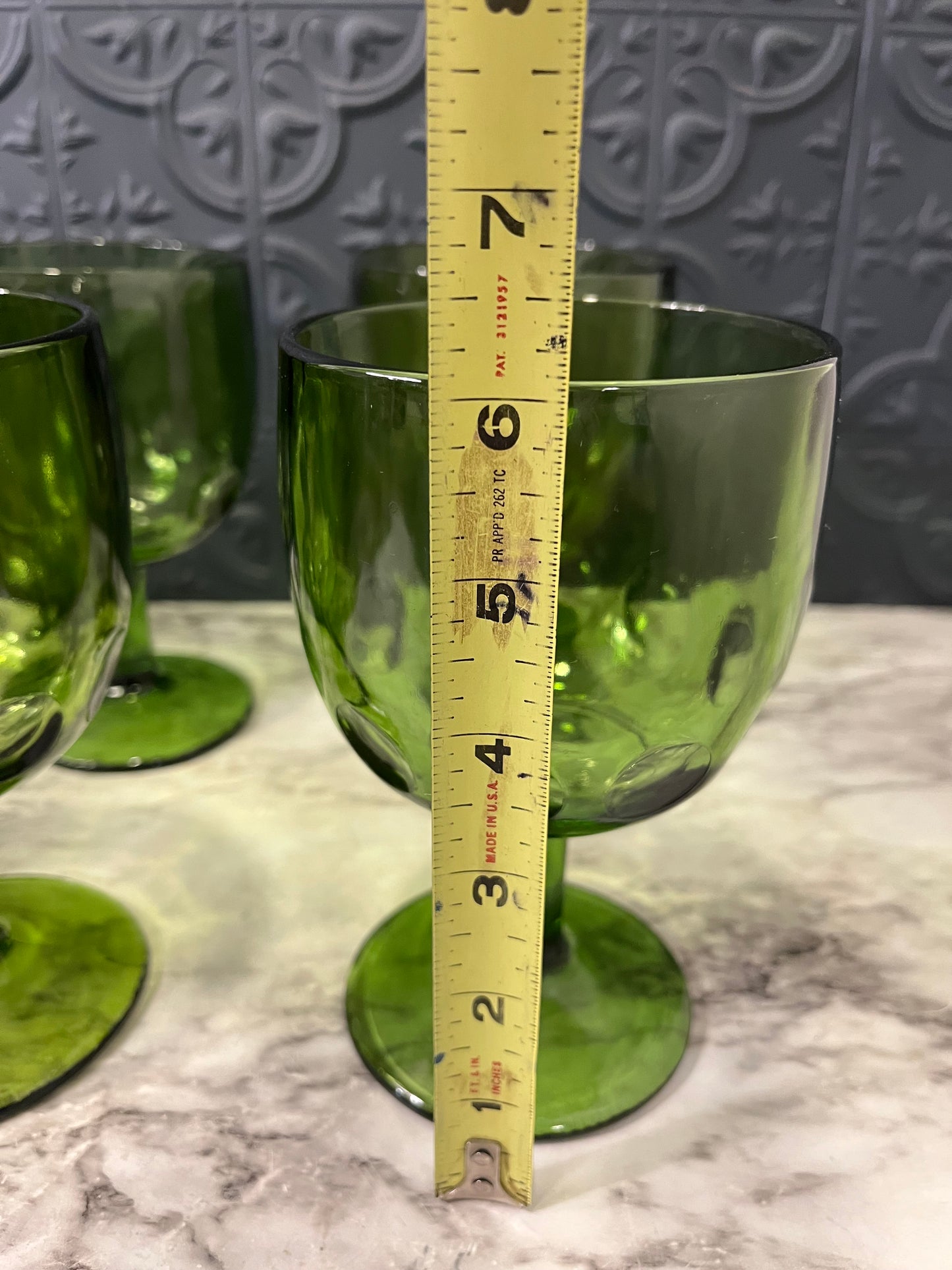 Barlett Collins Green Glass Thumbprint Goblet  x 6