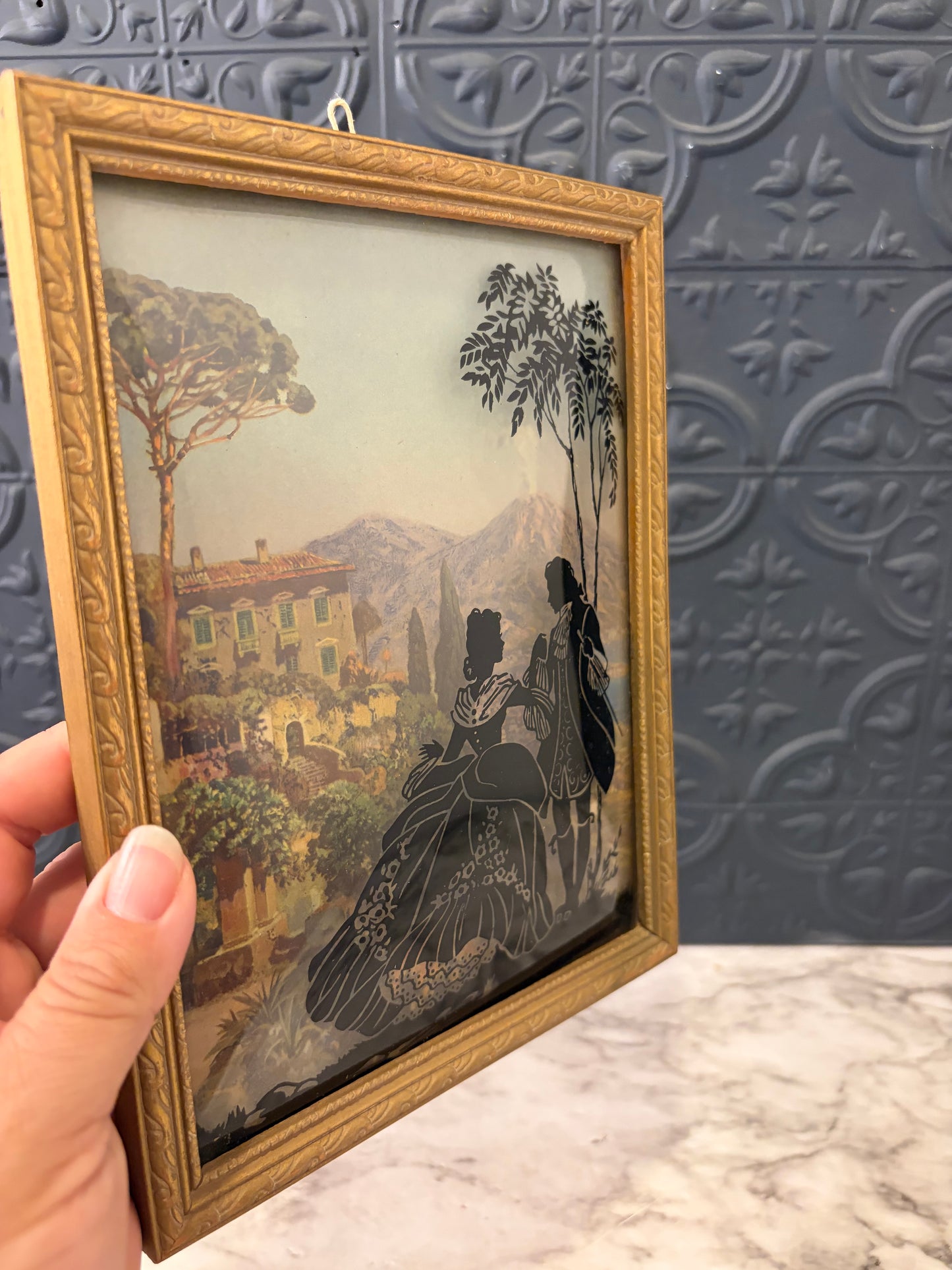 Bubble Glass Reverse Print of Victorian Courting in Countryside
