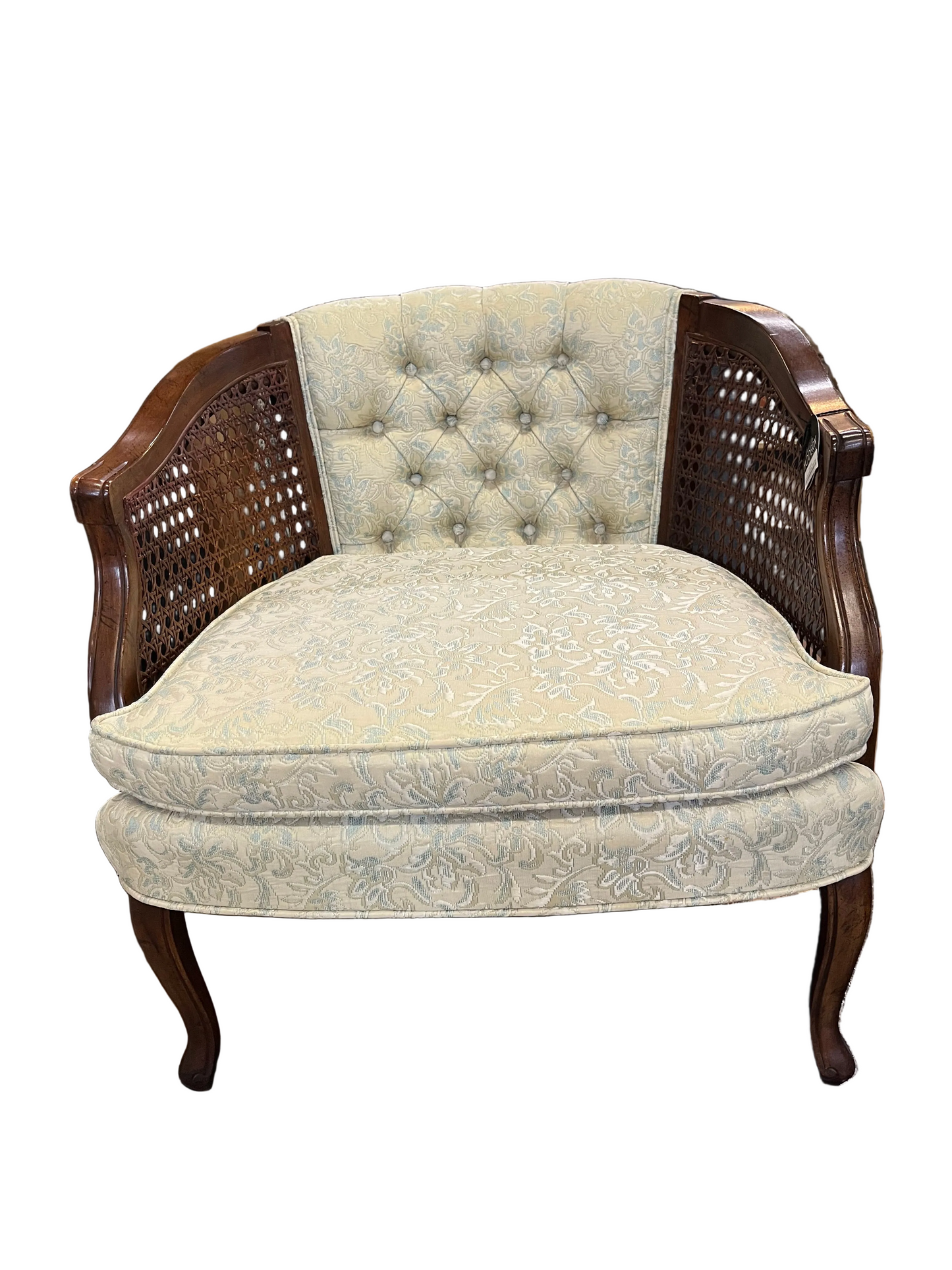 Cane Chair with Blue Floral Fabric