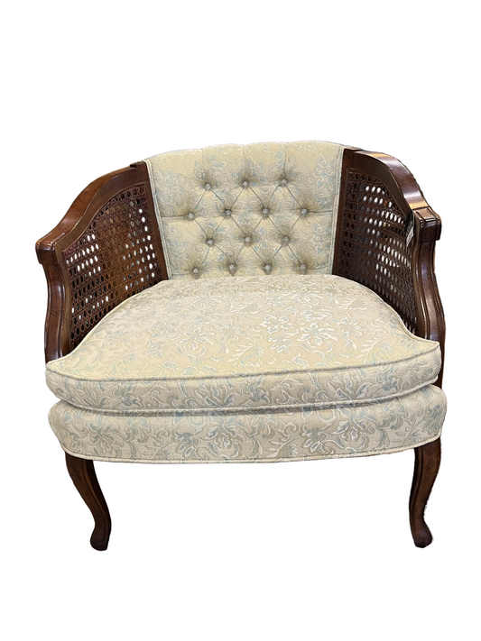 Cane Chair with Blue Floral Fabric