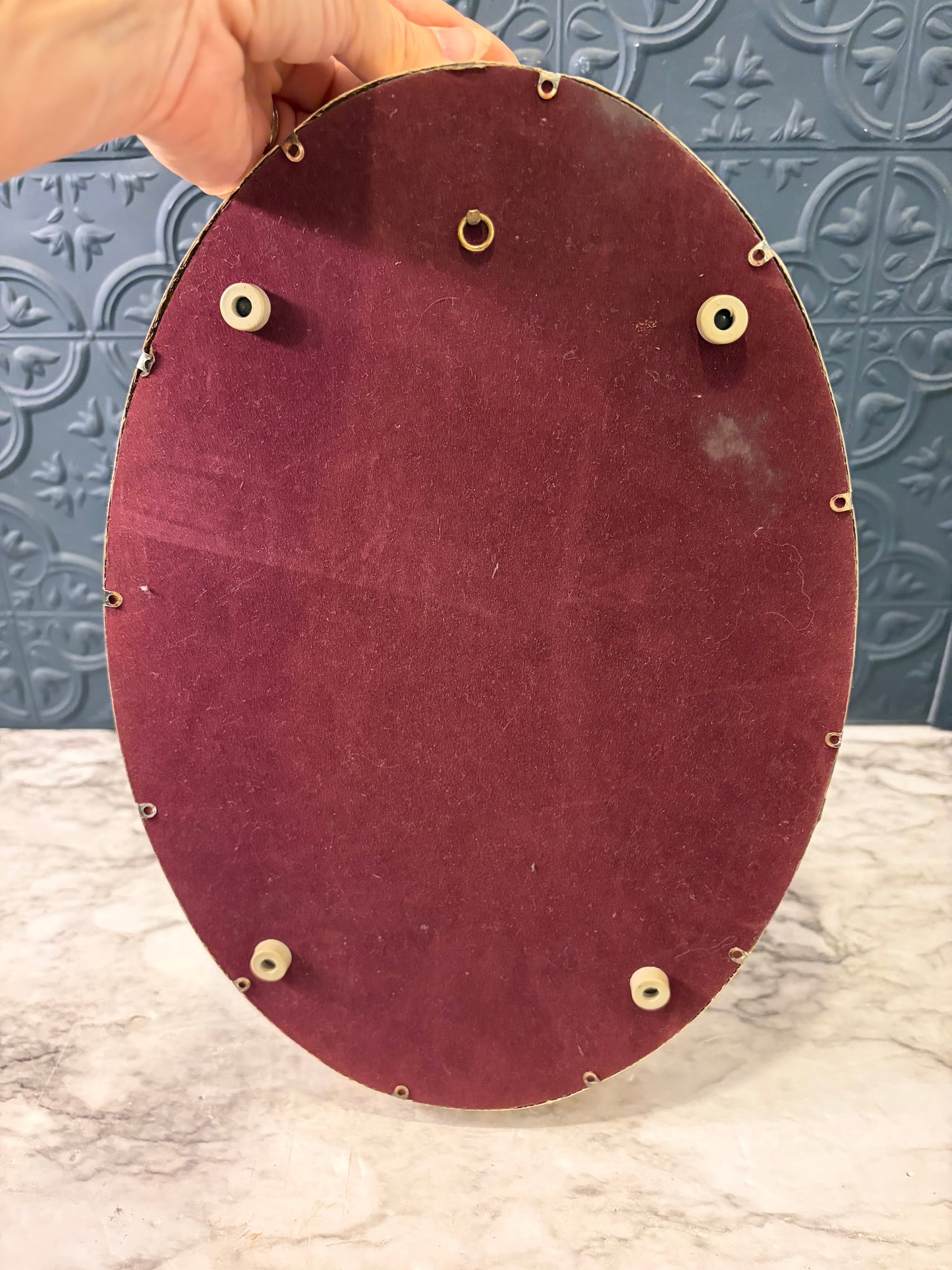 Oval Mirror Frame with White and Gold Rim