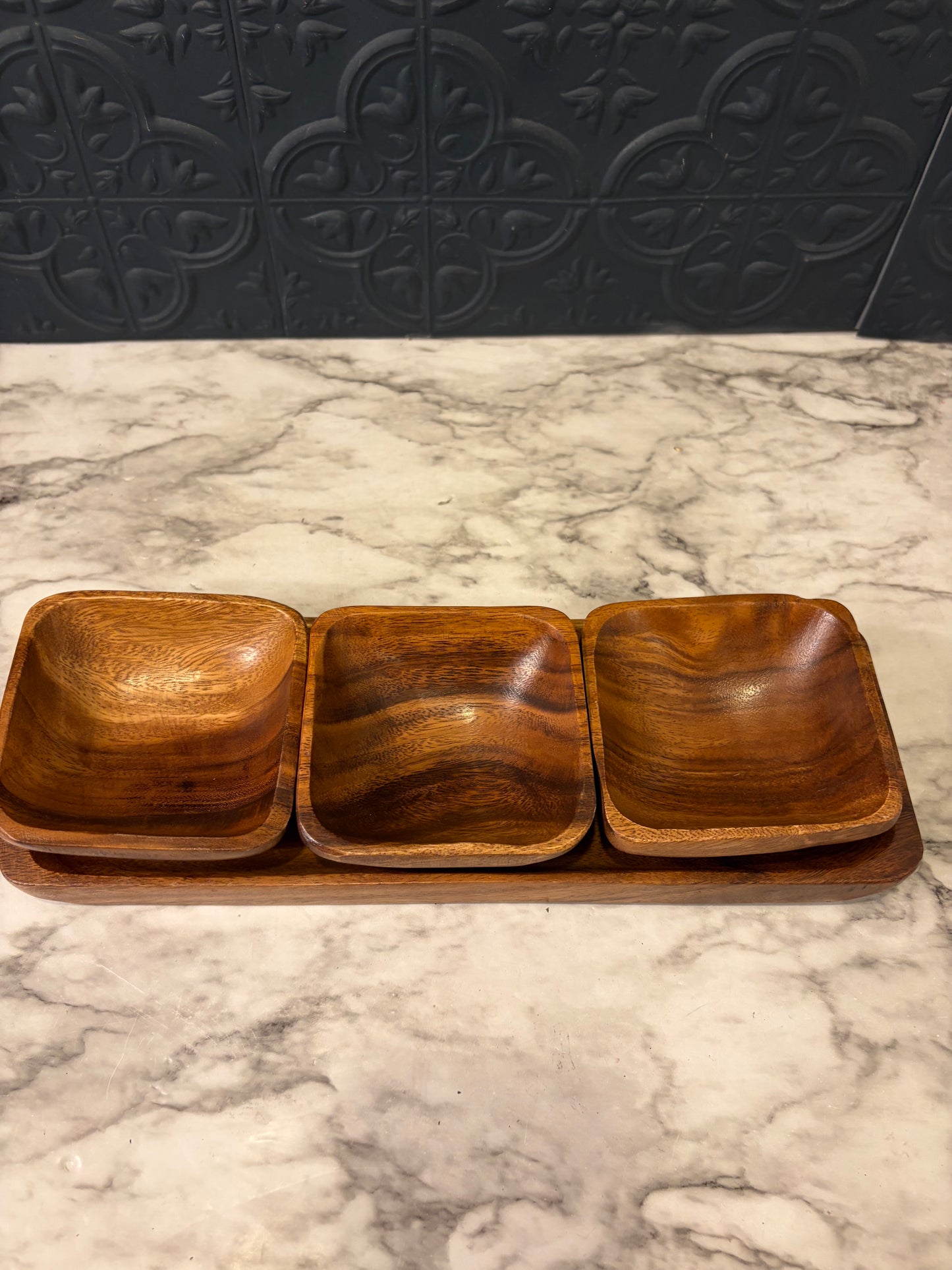 Monkey Pod Wood condiment tray
