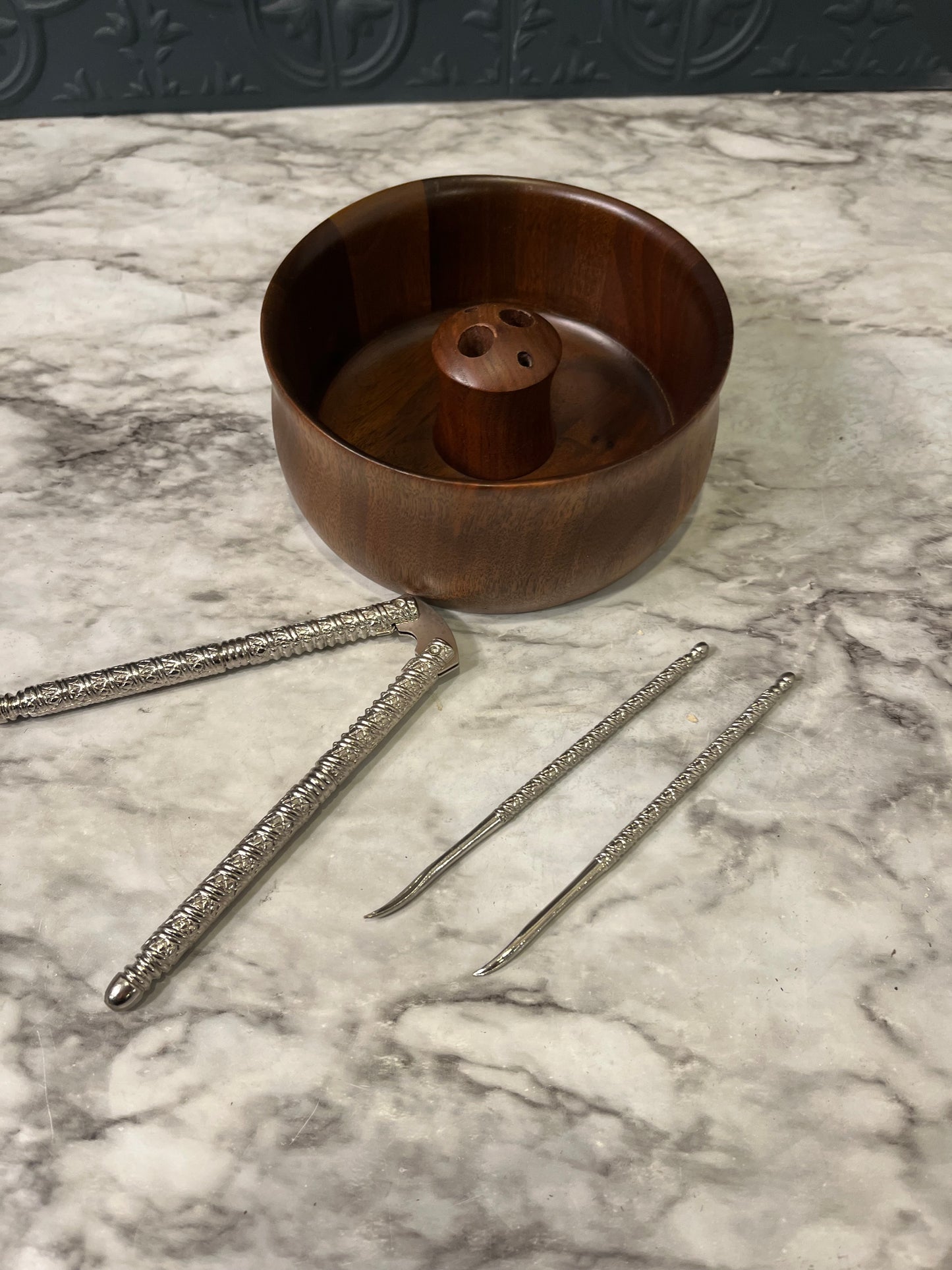 Mid Century Walnut Nut Cracking Bowl