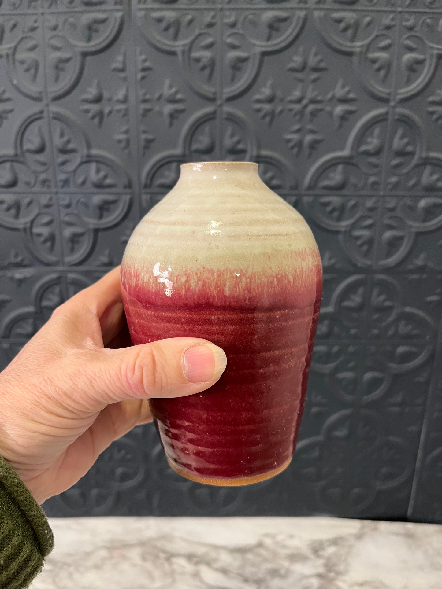 Red and Cream Pottery Vase