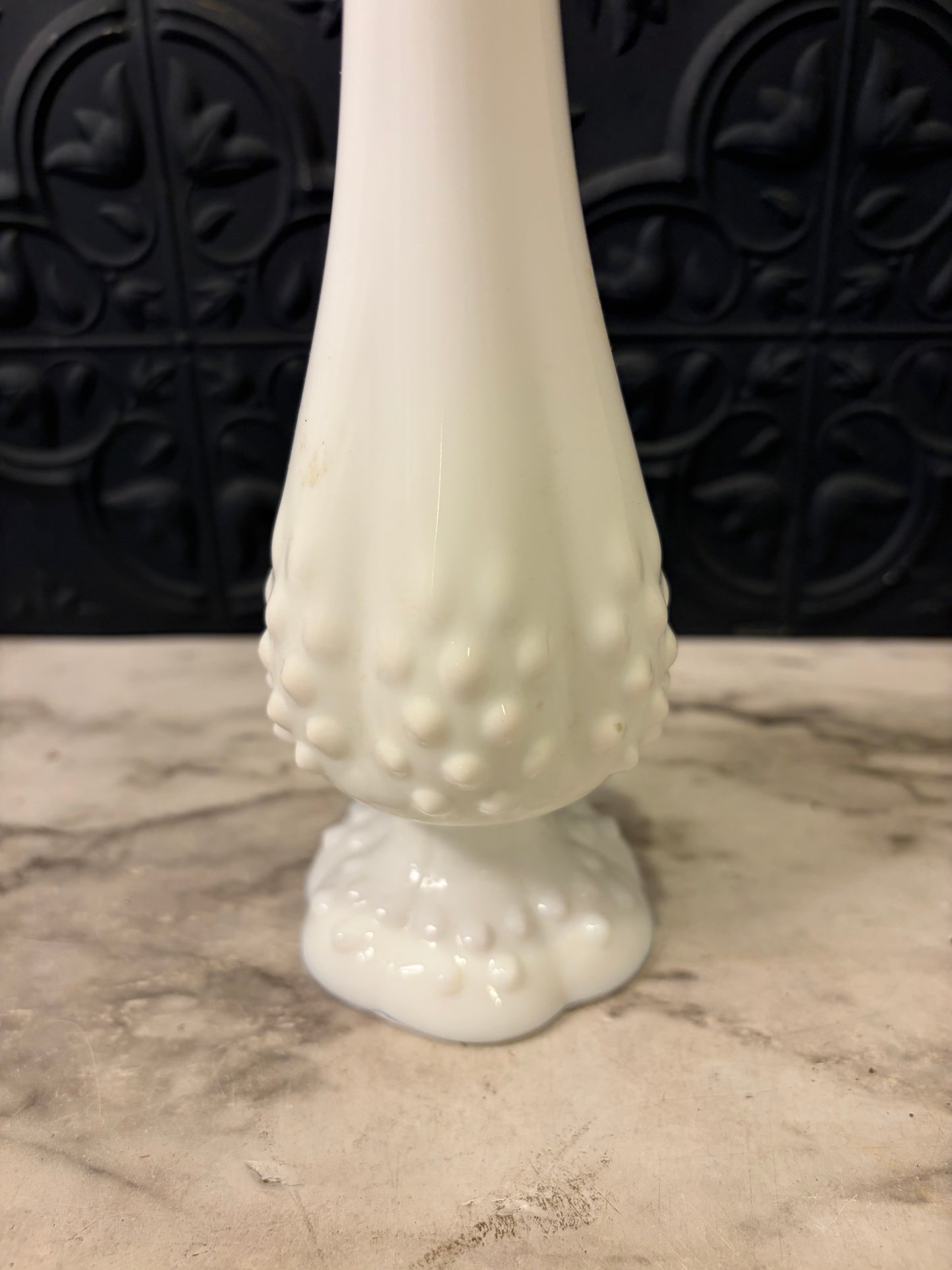 10" Fenton Milk Glass Swung Vase Hobnail