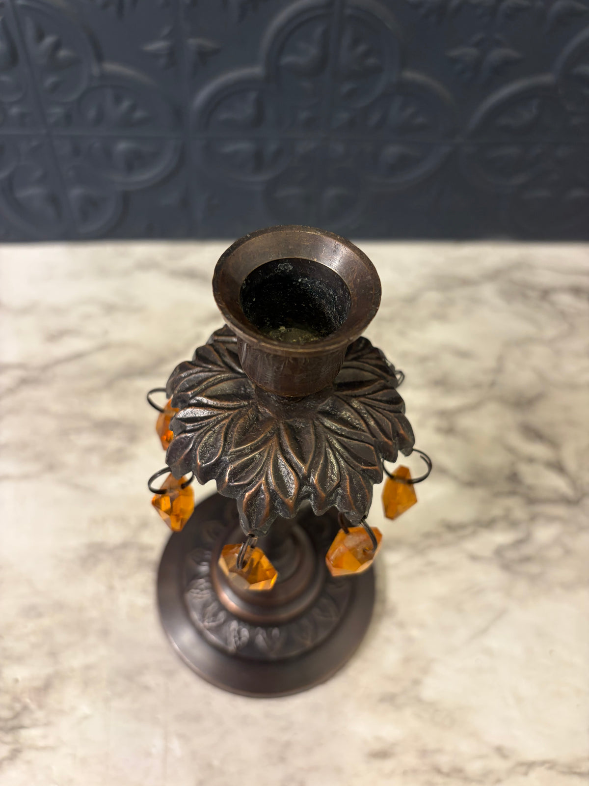 Candle Holder with Orange Beads