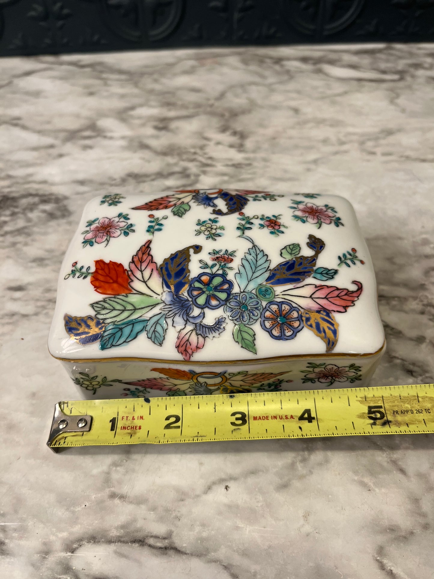 White Porcelain Trinket Box with Flowers