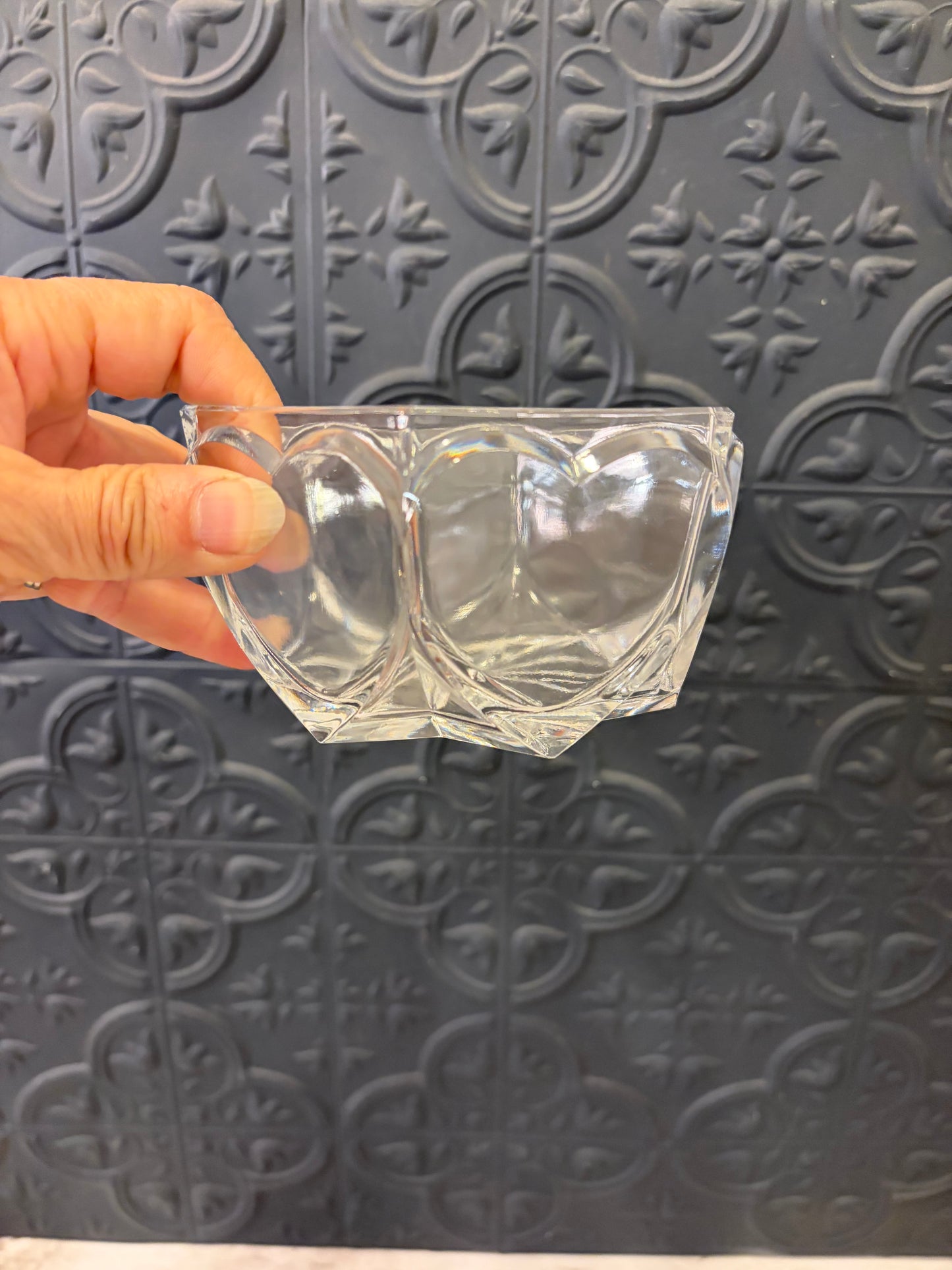 Czech Crystal Heart Hexagon Dish with Lid