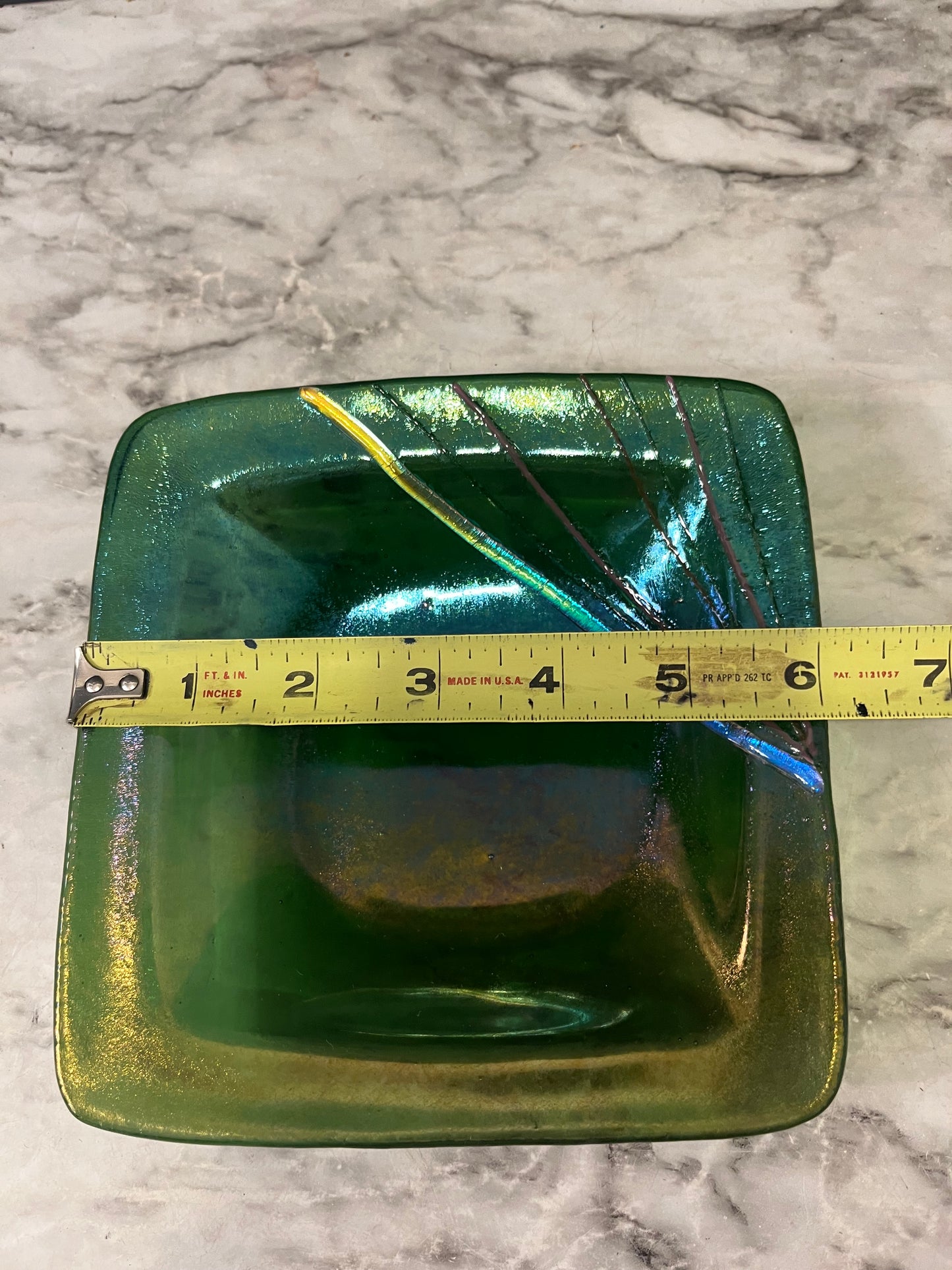 Handmade Fused Art Square Dish Green