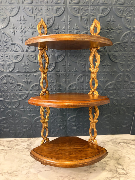 Sexton Wood and Gold Triple Corner Shelf
