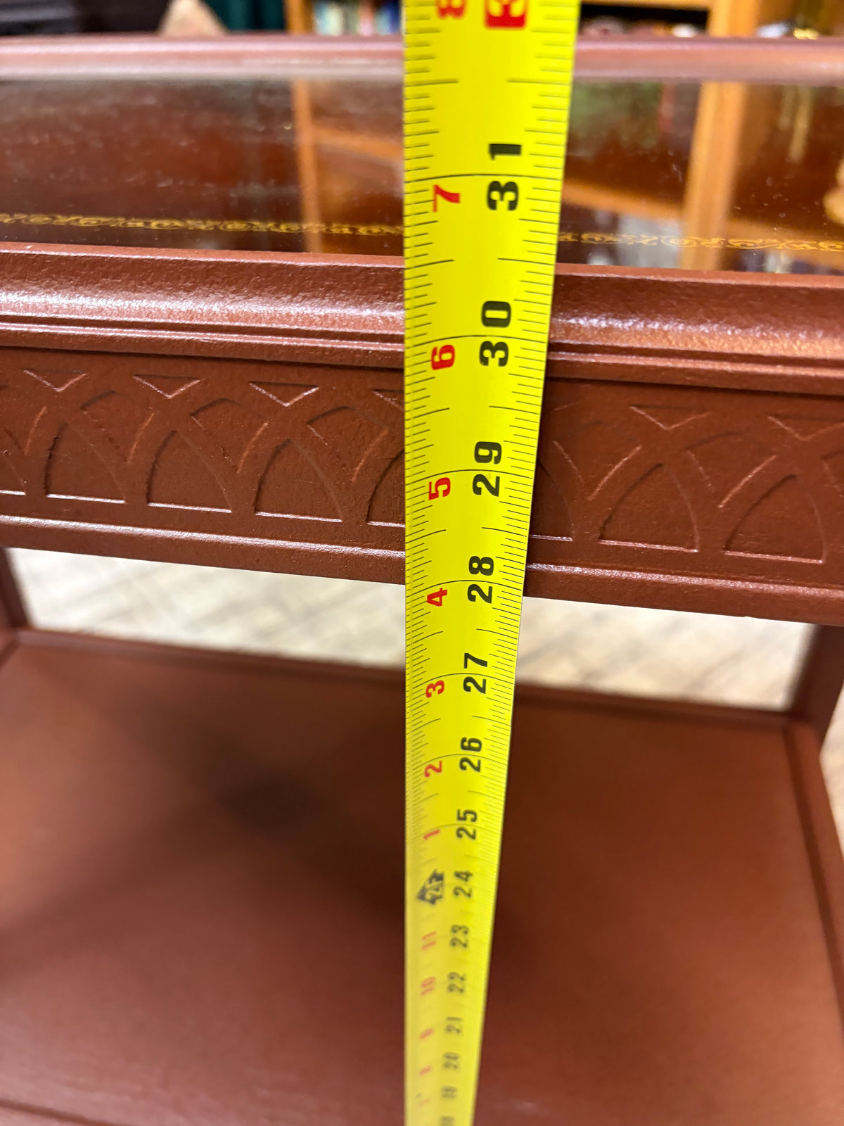 Vintage Bar Cart Painted Mahogany With Leather and Gold Top