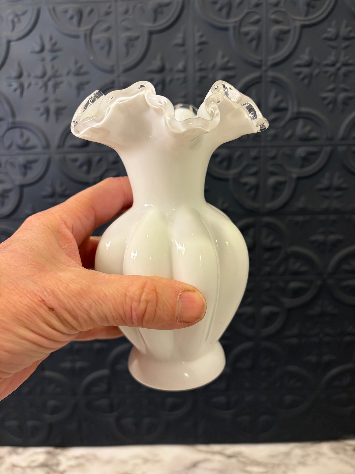 Fenton Silvercrest ruffled Milk Glass Vase