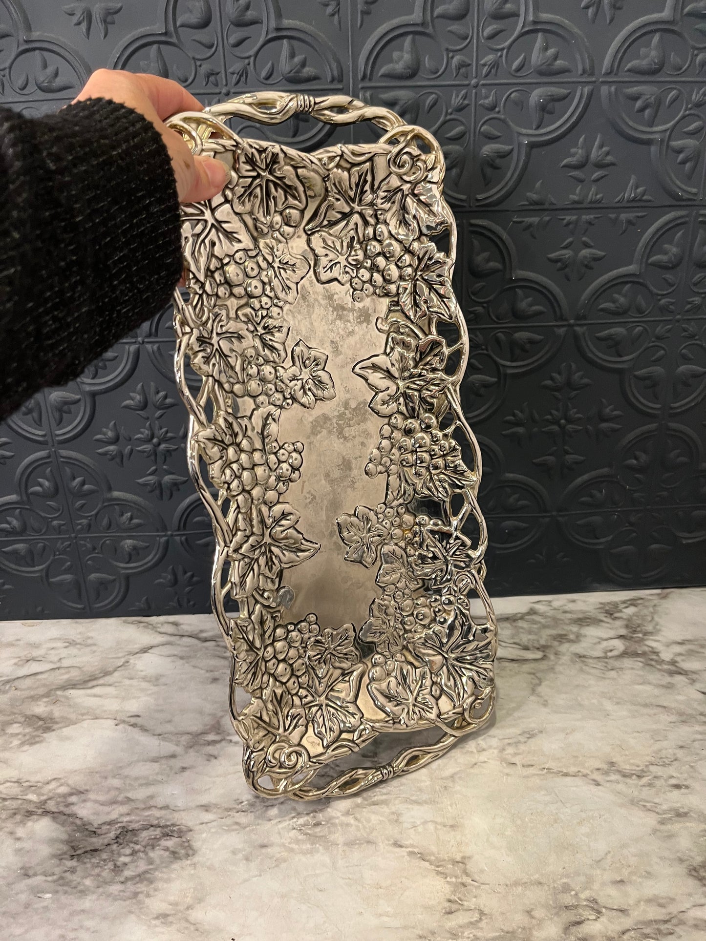 Silver Plated Godinger Tray with Grapes