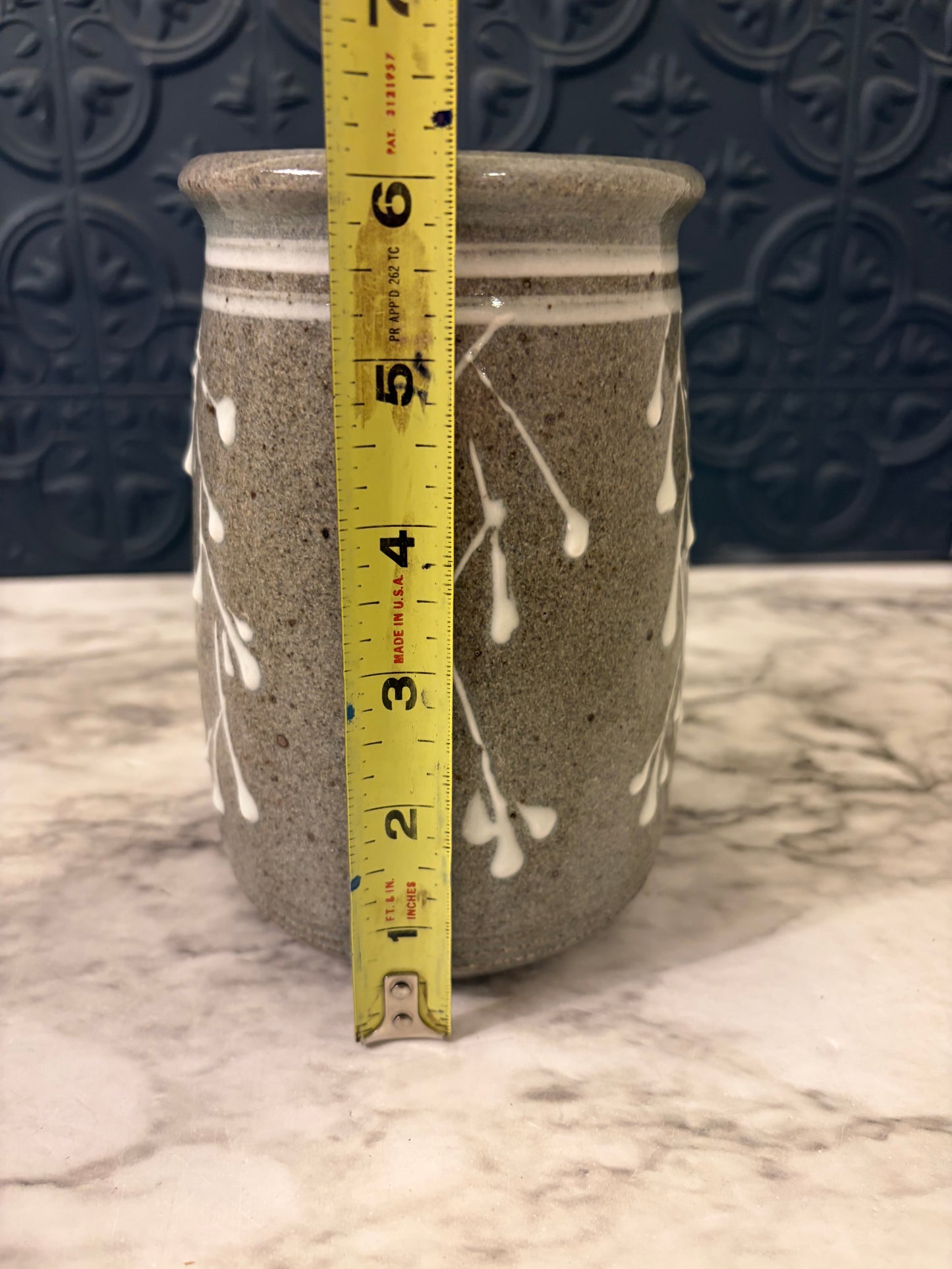 Grey Stoneware Vase with White Accents