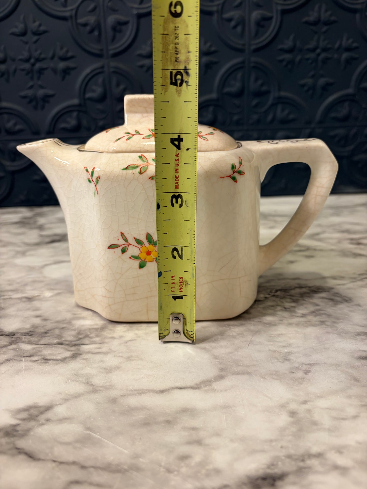 Hand Painted Cream Teapot Cream with Flowers