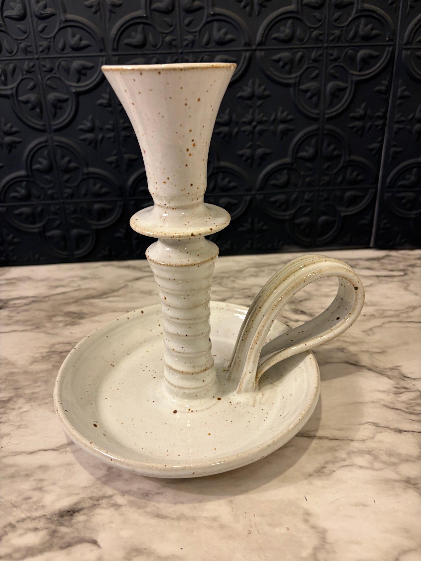 Tyner White Pottery Chamberstick Holder