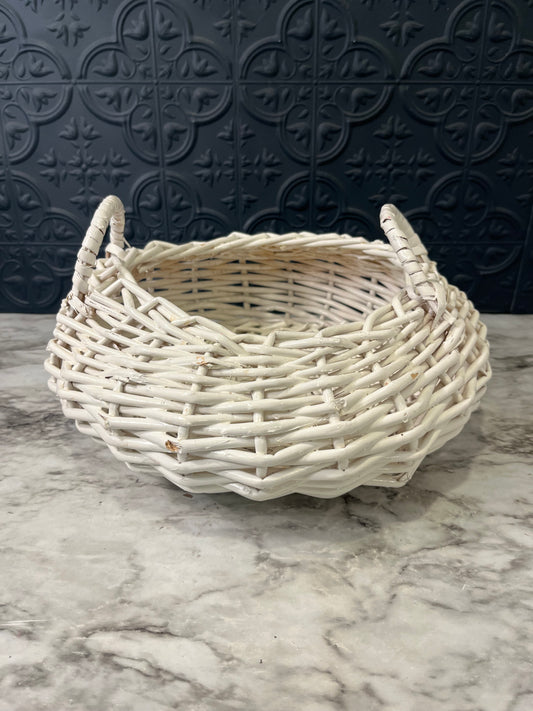 Round White Wicker Basket with Handles