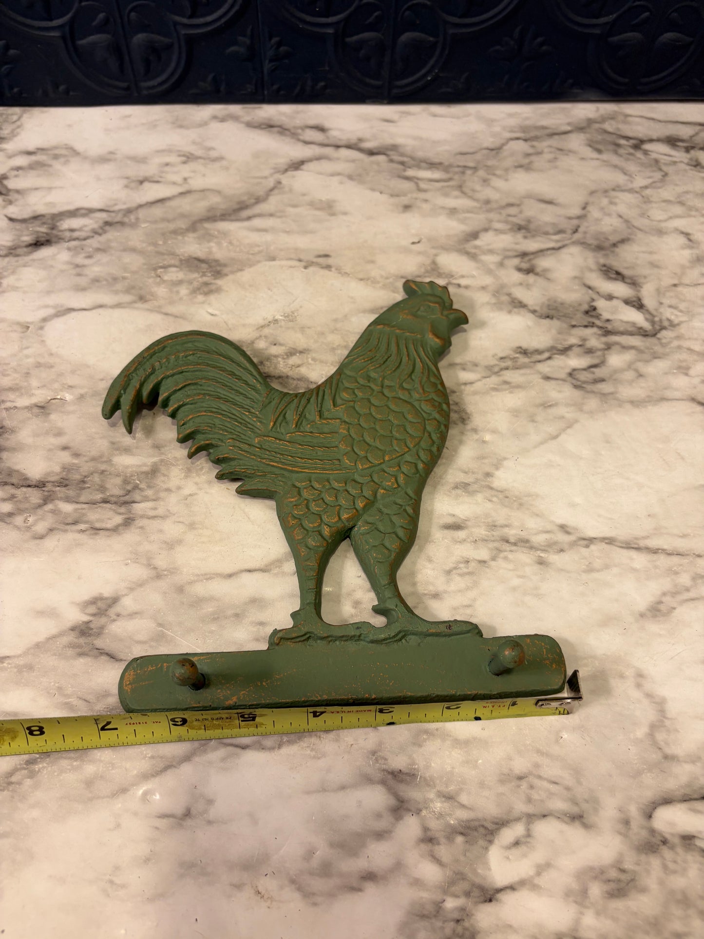 Green Cast Iron Rooster Peg Hook