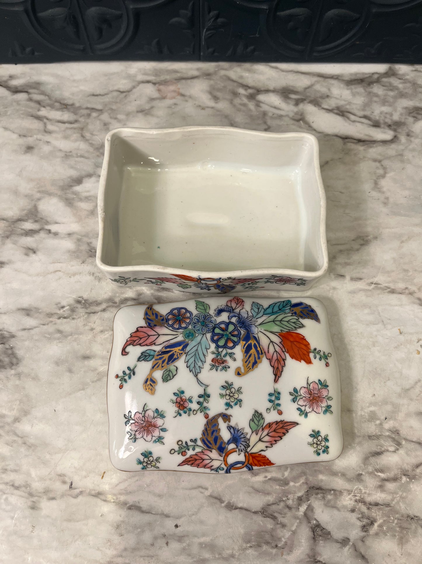 White Porcelain Trinket Box with Flowers