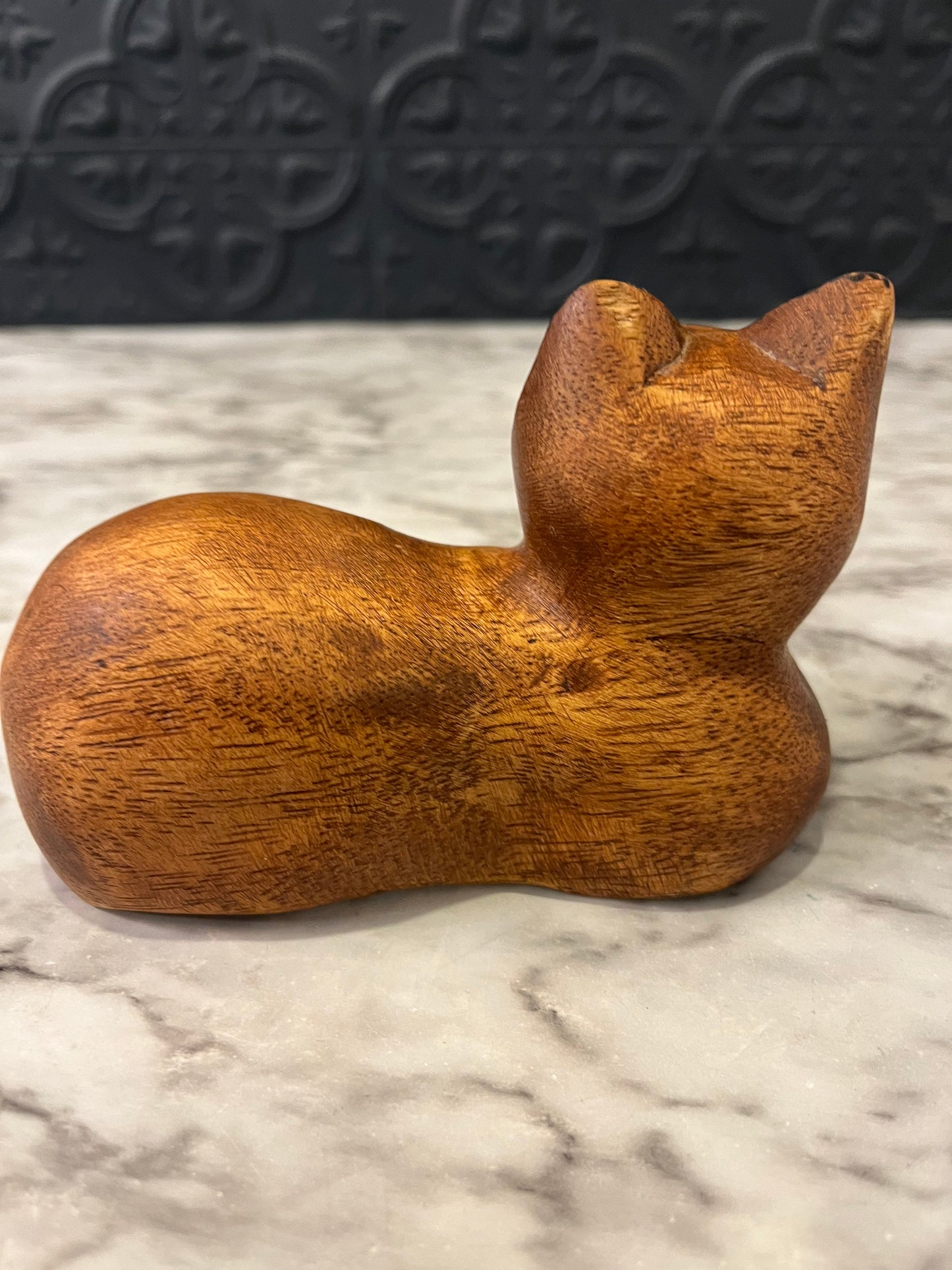 Carved Wooden Cat Laying down small
