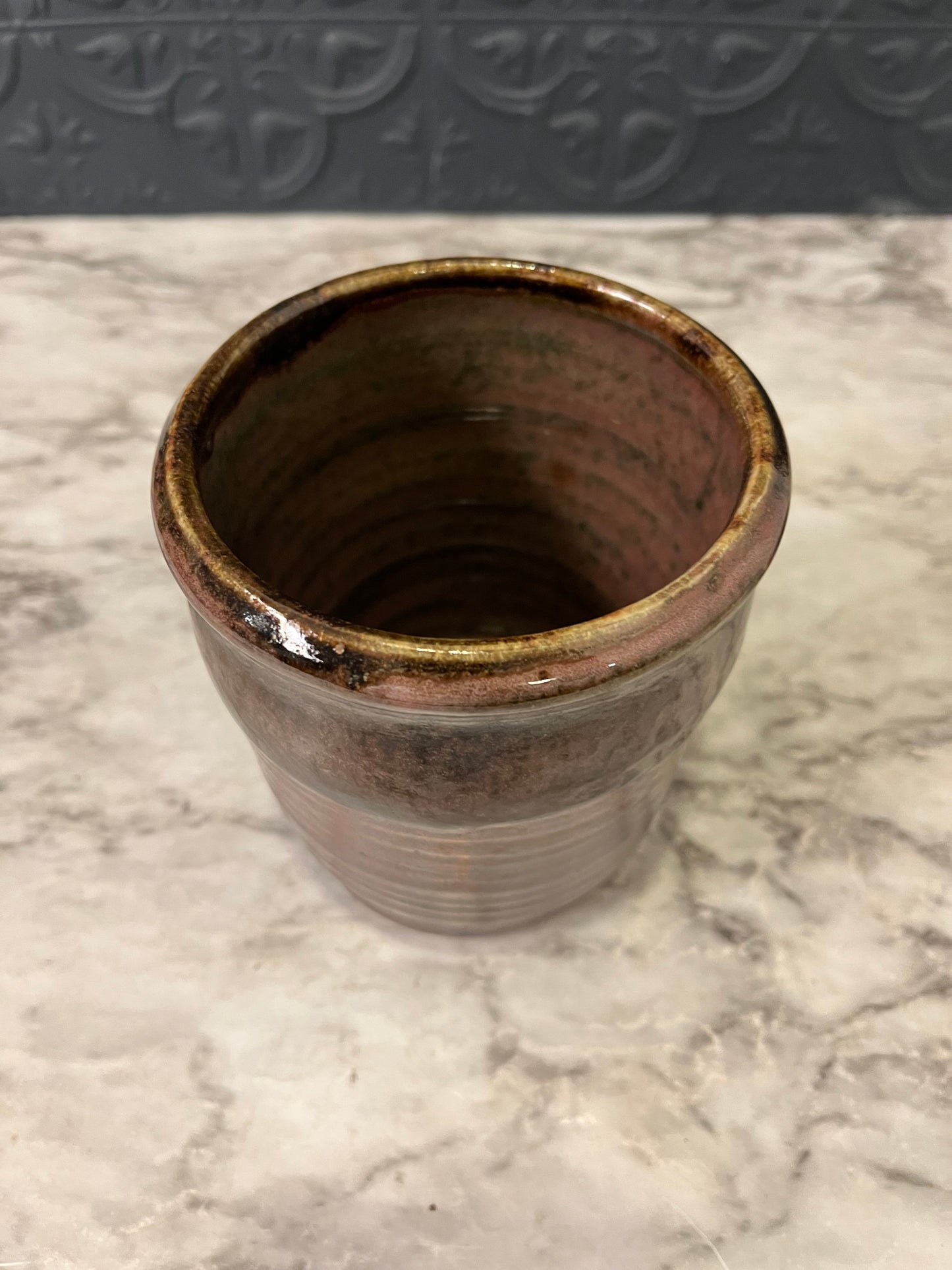 Studio pottery vase with thick black rim