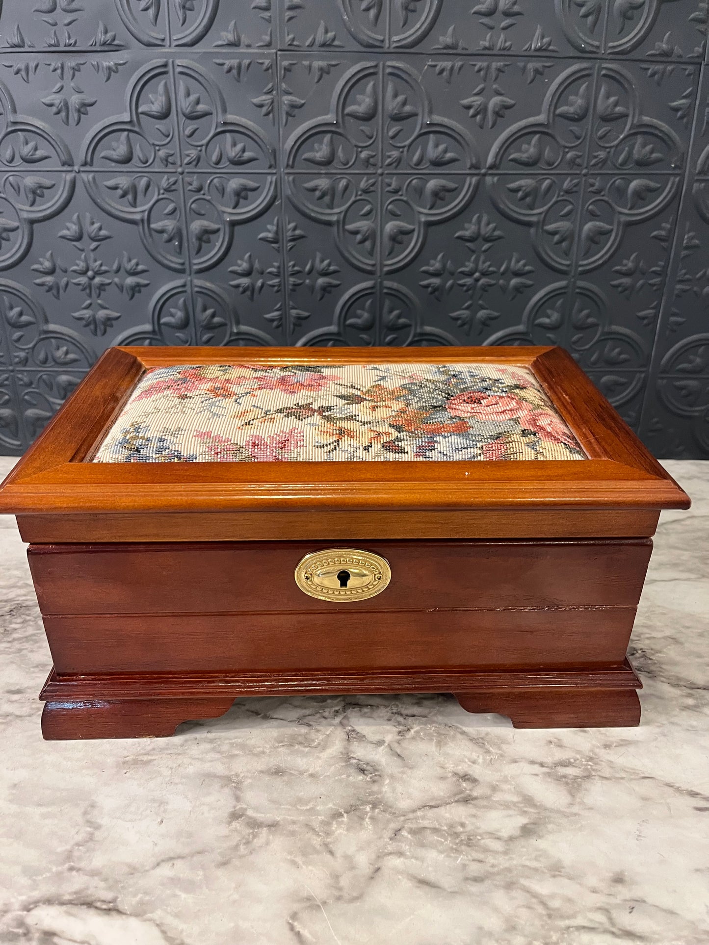 Fabric Top Wooden Jewelry Box no key