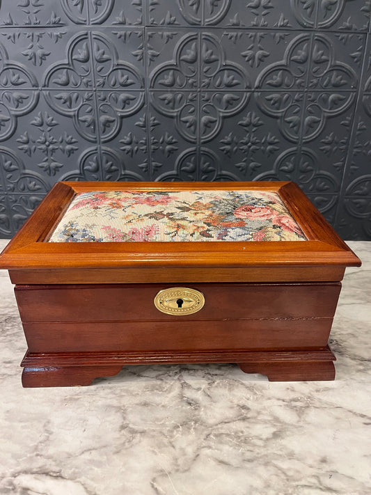 Fabric Top Wooden Jewelry Box no key
