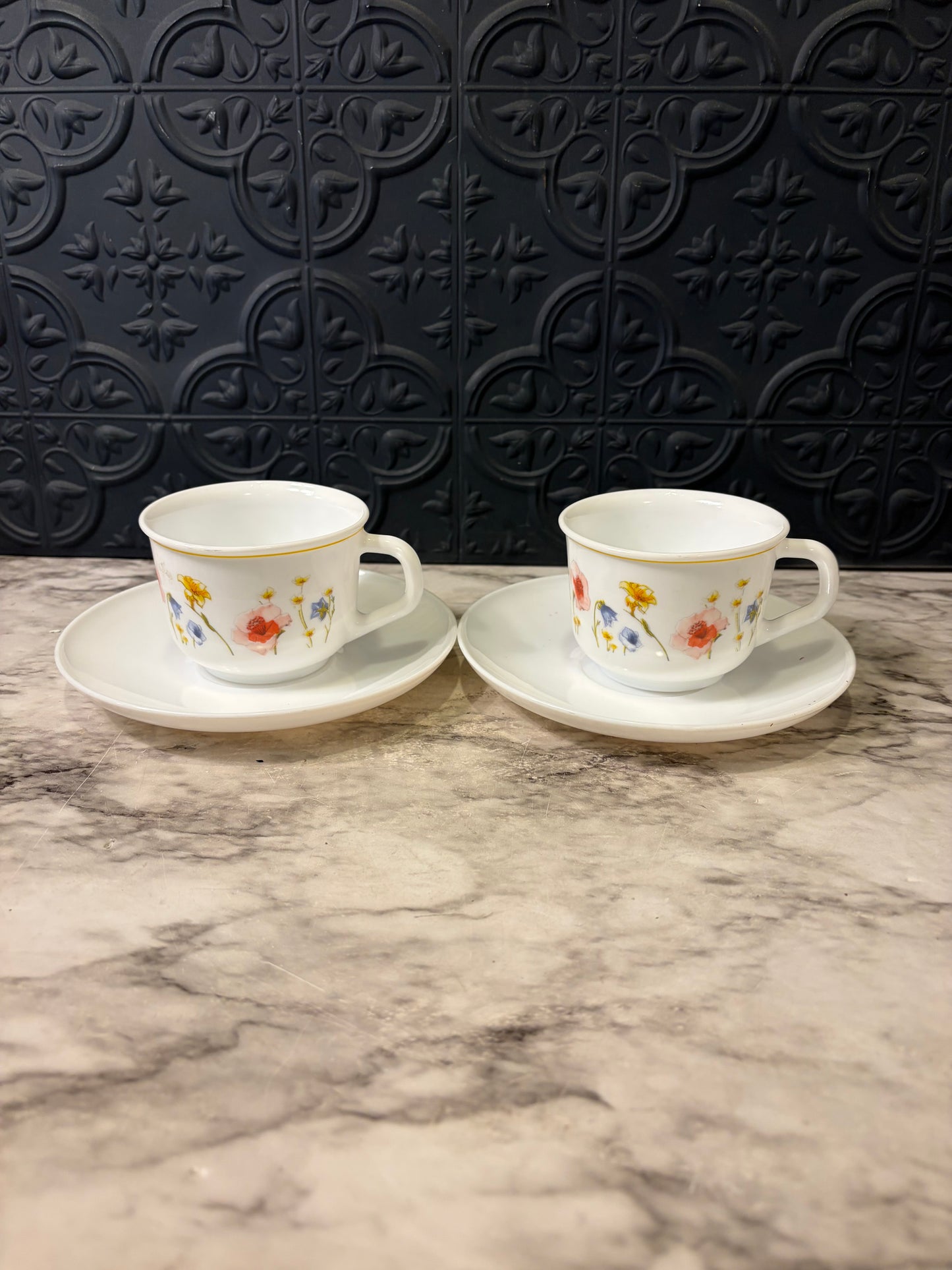Vintage Arcopal French Teacupand Saucer set of 2
