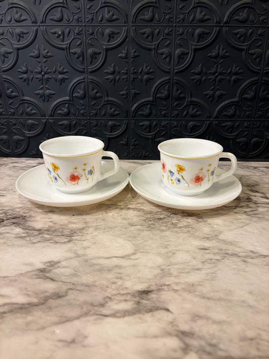 Vintage Arcopal French Teacupand Saucer set of 2