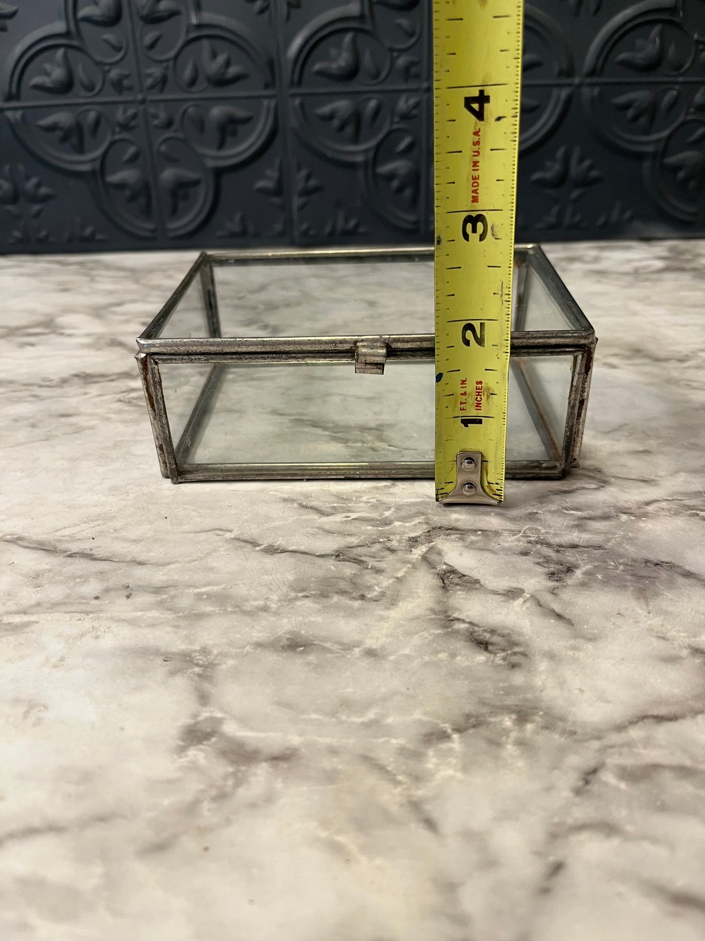 Square Silver Tone and Glass Box