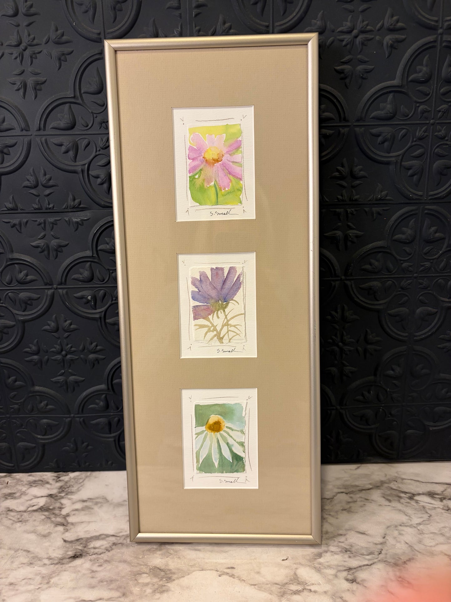 Water Color Botanical Prints Framed in Silver
