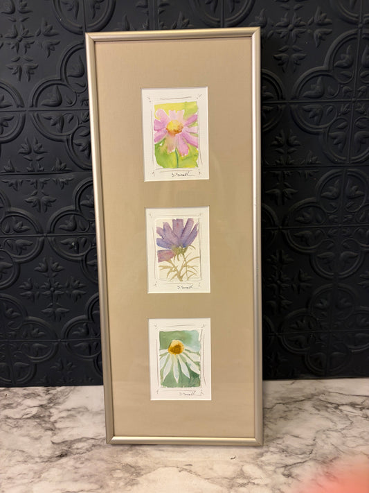 Water Color Botanical Prints Framed in Silver