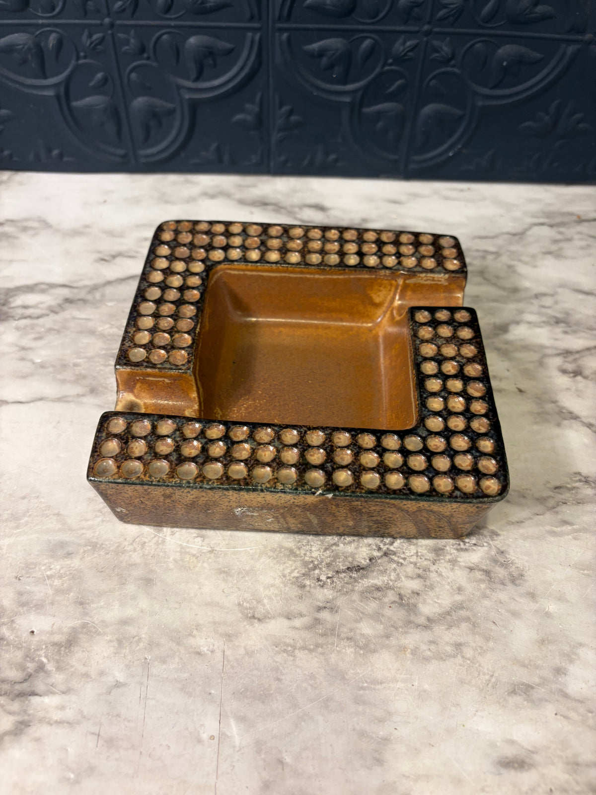 Brown Ceramic Ashtray with Dot design