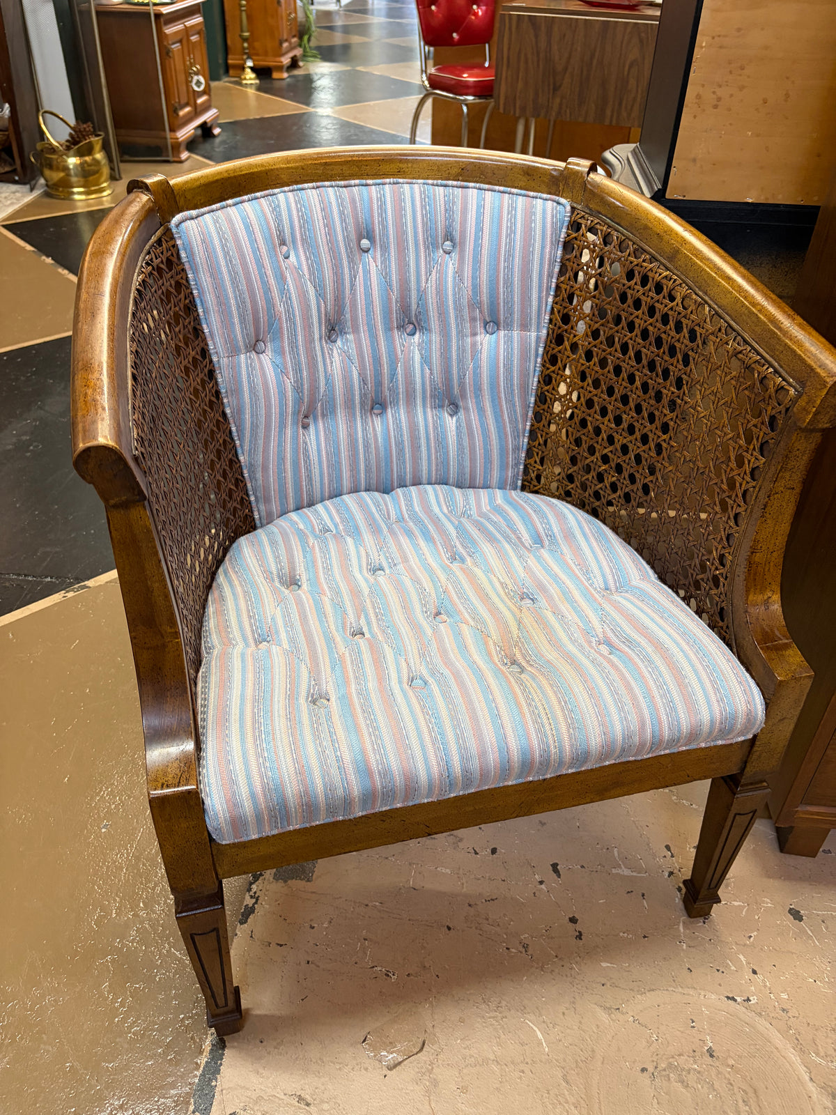 Vintage Chair with Cane Sides and Pastel Fabric