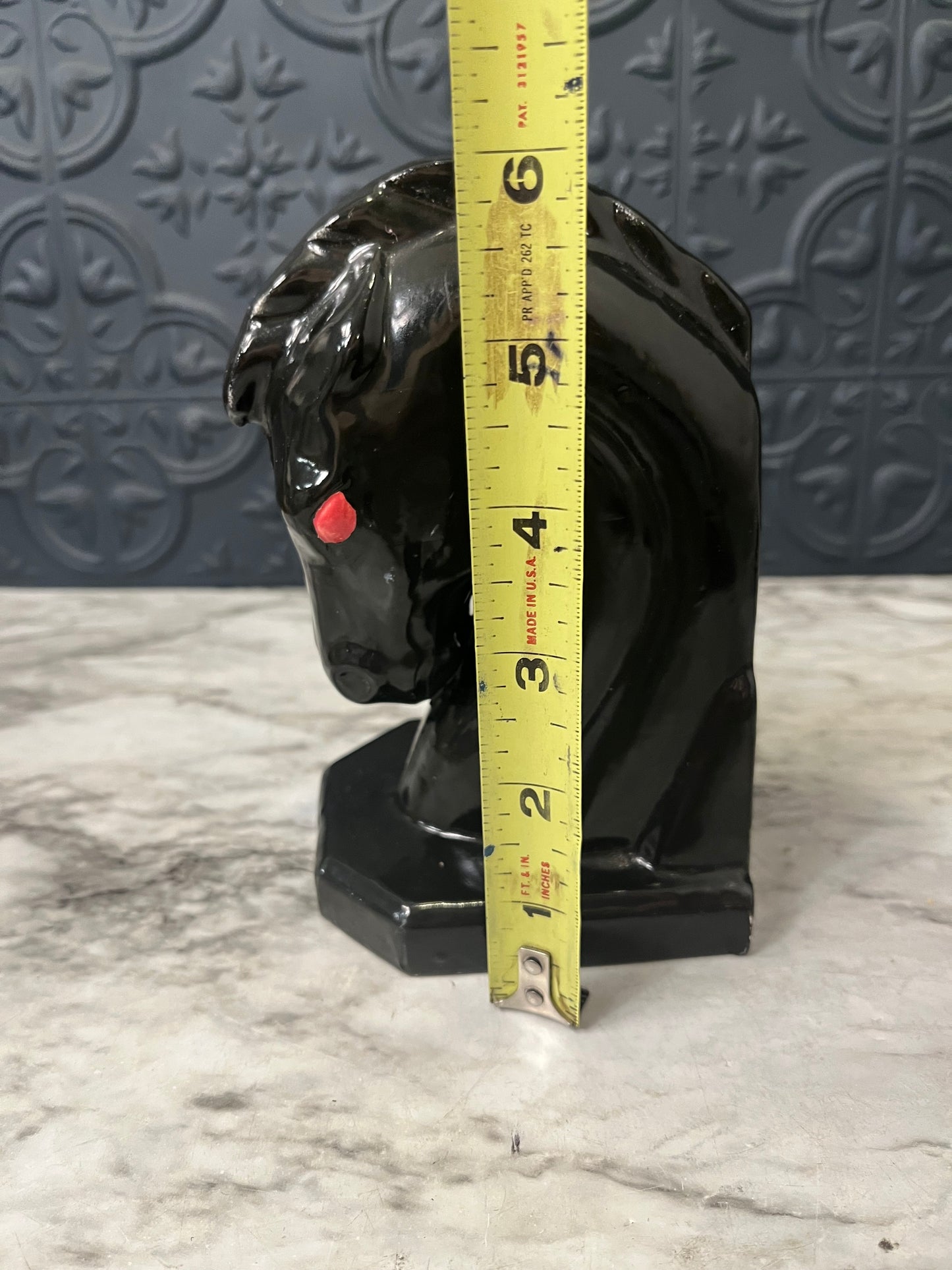 Black Ceramic Horsehead Bookend