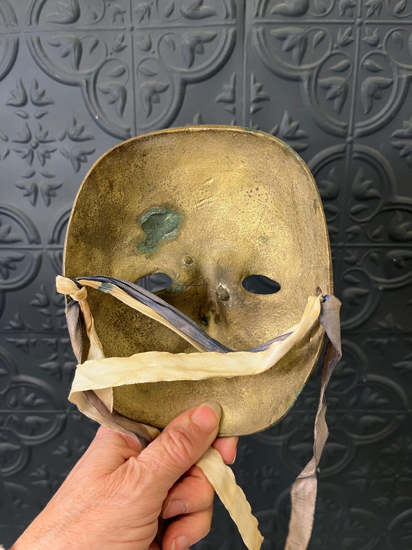 Brass and Enamel Decorative Mask Orange