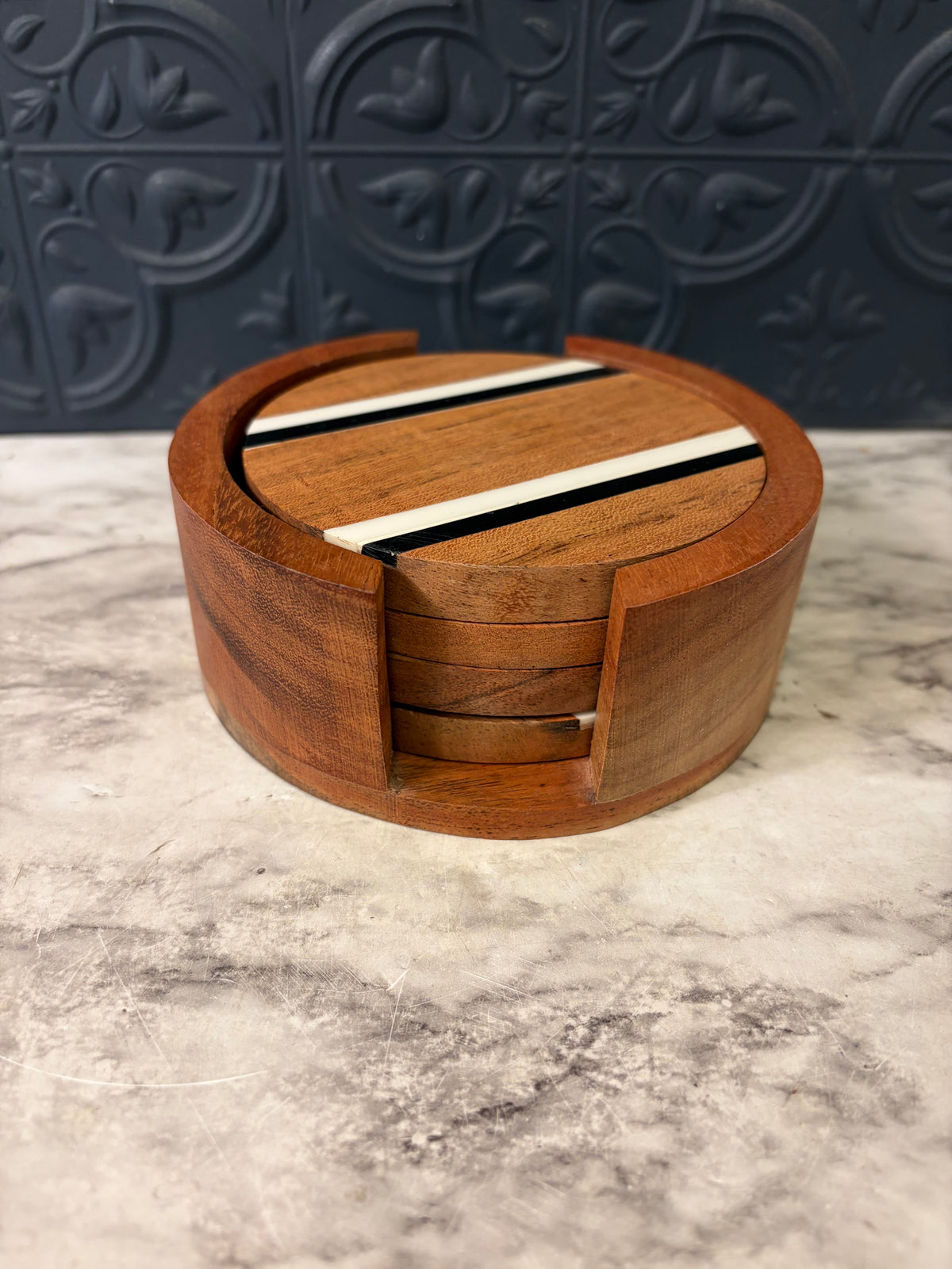 Set of 4 Wood Coasters with Inlay