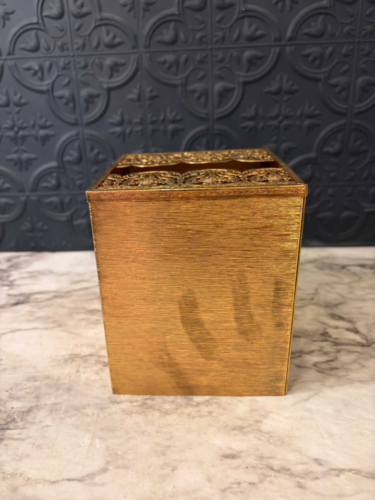 Brass Tissue Box Cover with Roses